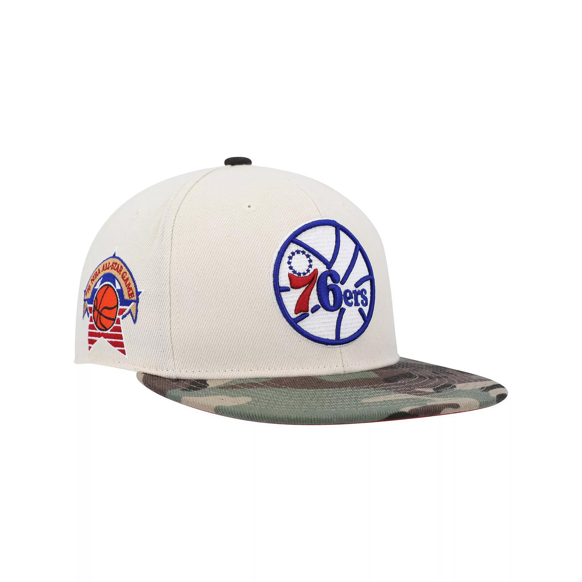 Mens Mitchell & Ness Cream/Camo Philadelphia 76ers Hardwood Classics 1976 NBA All-Star Game Off White Camo Fitted Hat Product Image