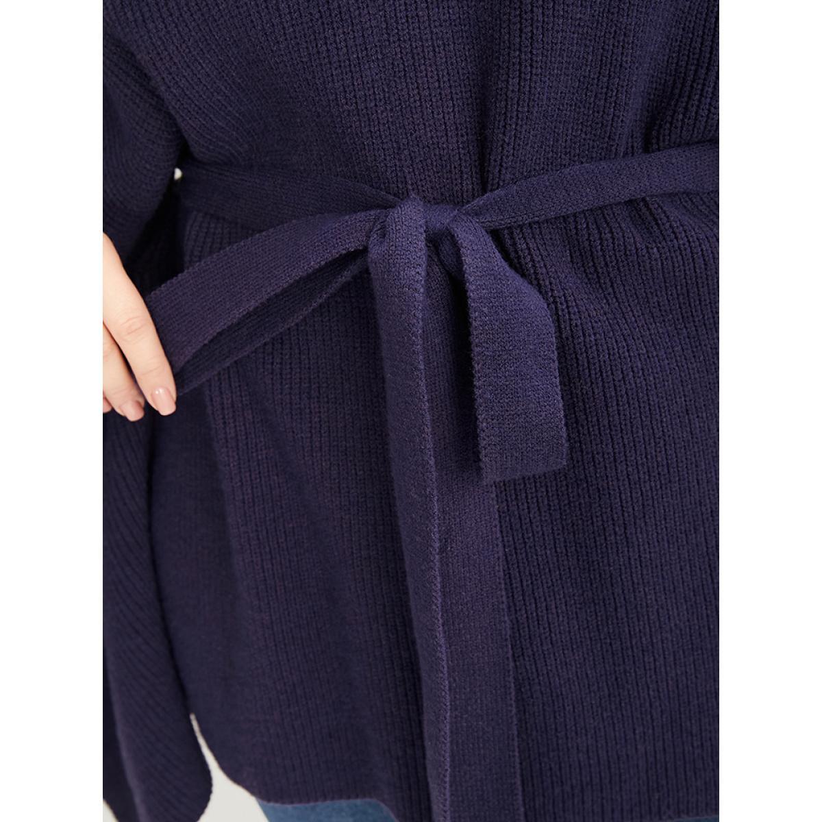 Plus Size Soft Pointelle Knit Dolman Sleeve Belted Zipper Knit Top Eggplant Women Casual Loose Cap Sleeve Mock Neck Dailywear Pullovers BloomChic 10/M Product Image