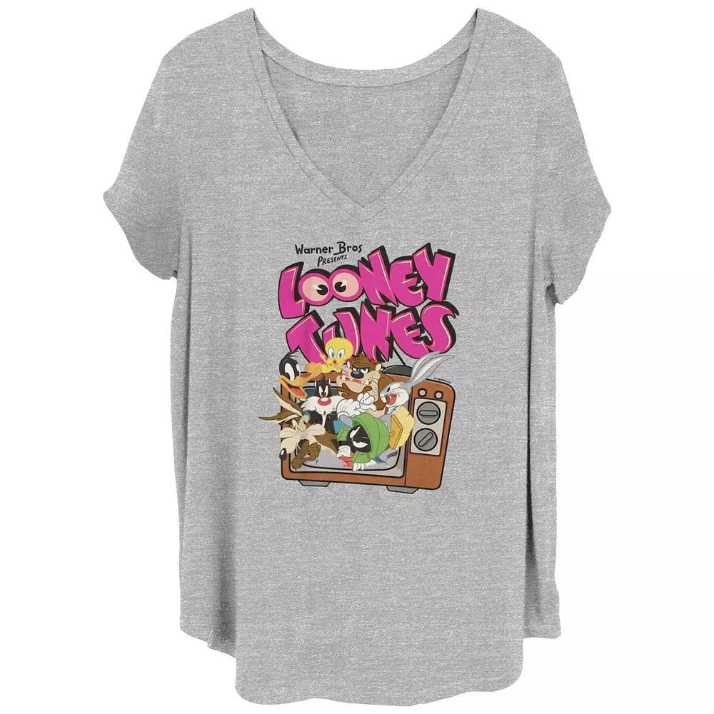 Juniors' Plus Size Looney Tunes Popping Out The TV Graphic Tee, Women's, Size: 4XL, Grey Gray Product Image