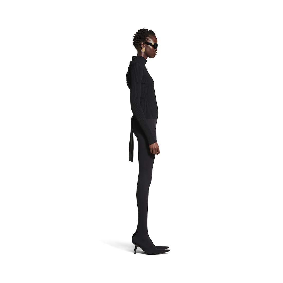 Women's Lace-up Fitted Turtleneck in Black Product Image