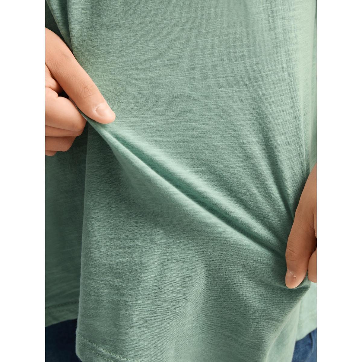 Plus Size Pure Cotton Embroidered Pleated T-Shirt Greenbean Women Gathered Flat collar with V-notch Vacation T-shirts BloomChic 28/5X Product Image