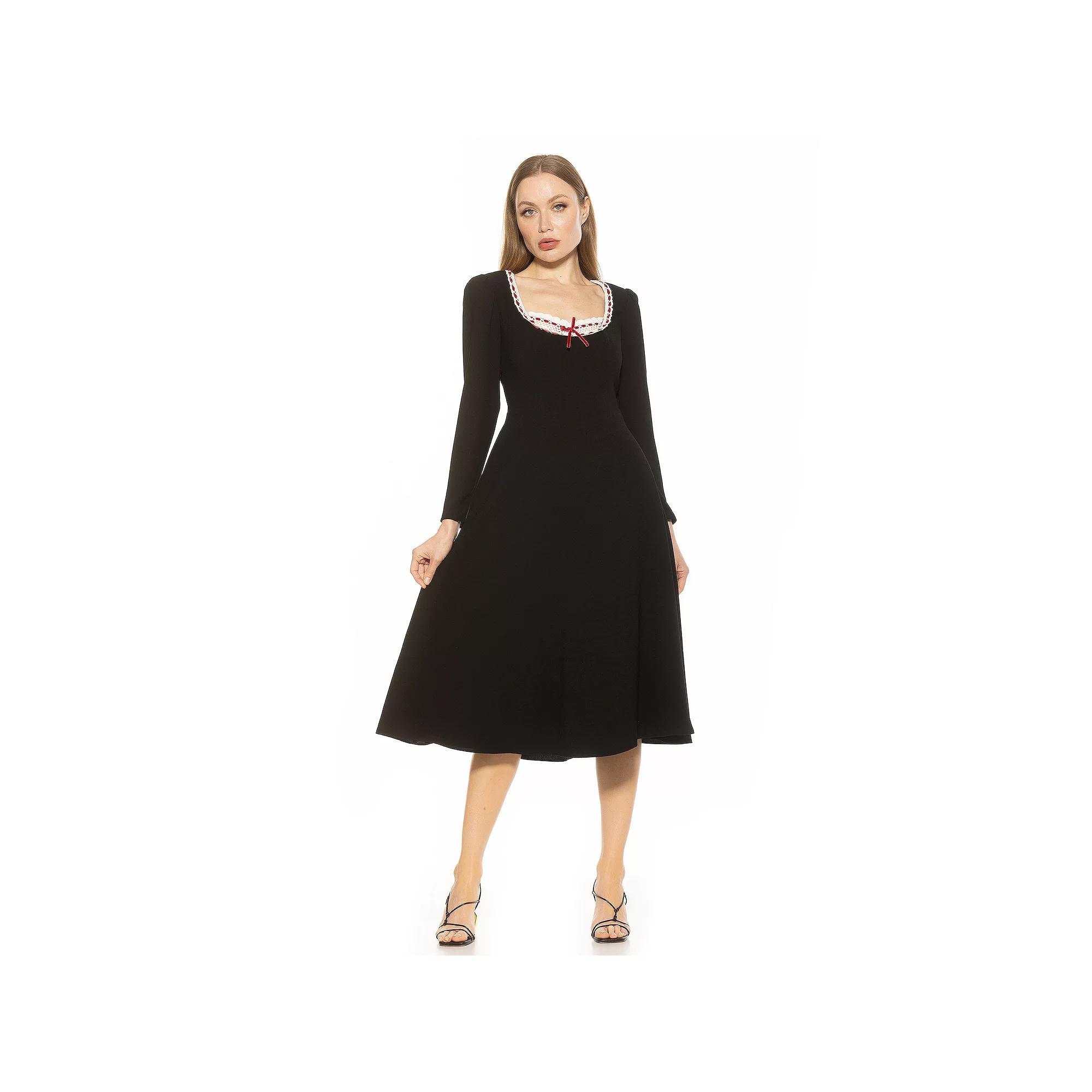 Women's ALEXIA ADMOR Zenaida Lace Portrait Neck Midi Dress, Size: 6, Ditzy Floral Product Image