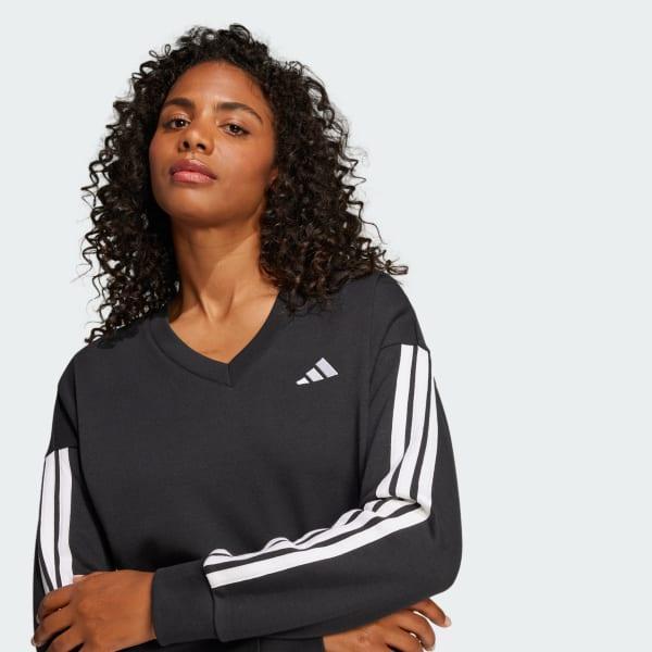 adidas Essentials 3-Stripes French Terry V-neck Sweatshirt Clear Pink M Womens Product Image