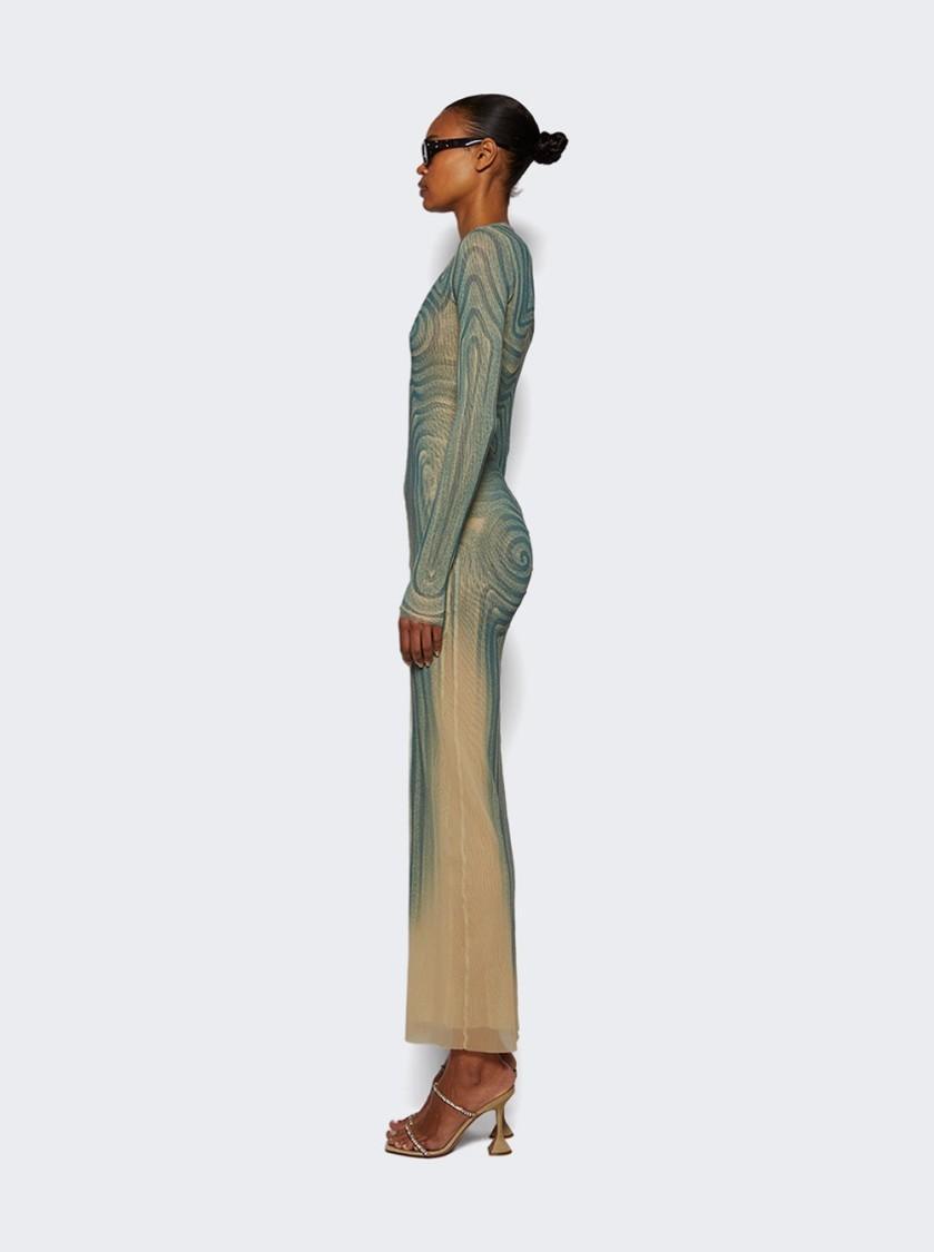 JEAN PAUL GAULTIER Mesh Long Dress With Spiral Print And Ruffles In Beige Product Image
