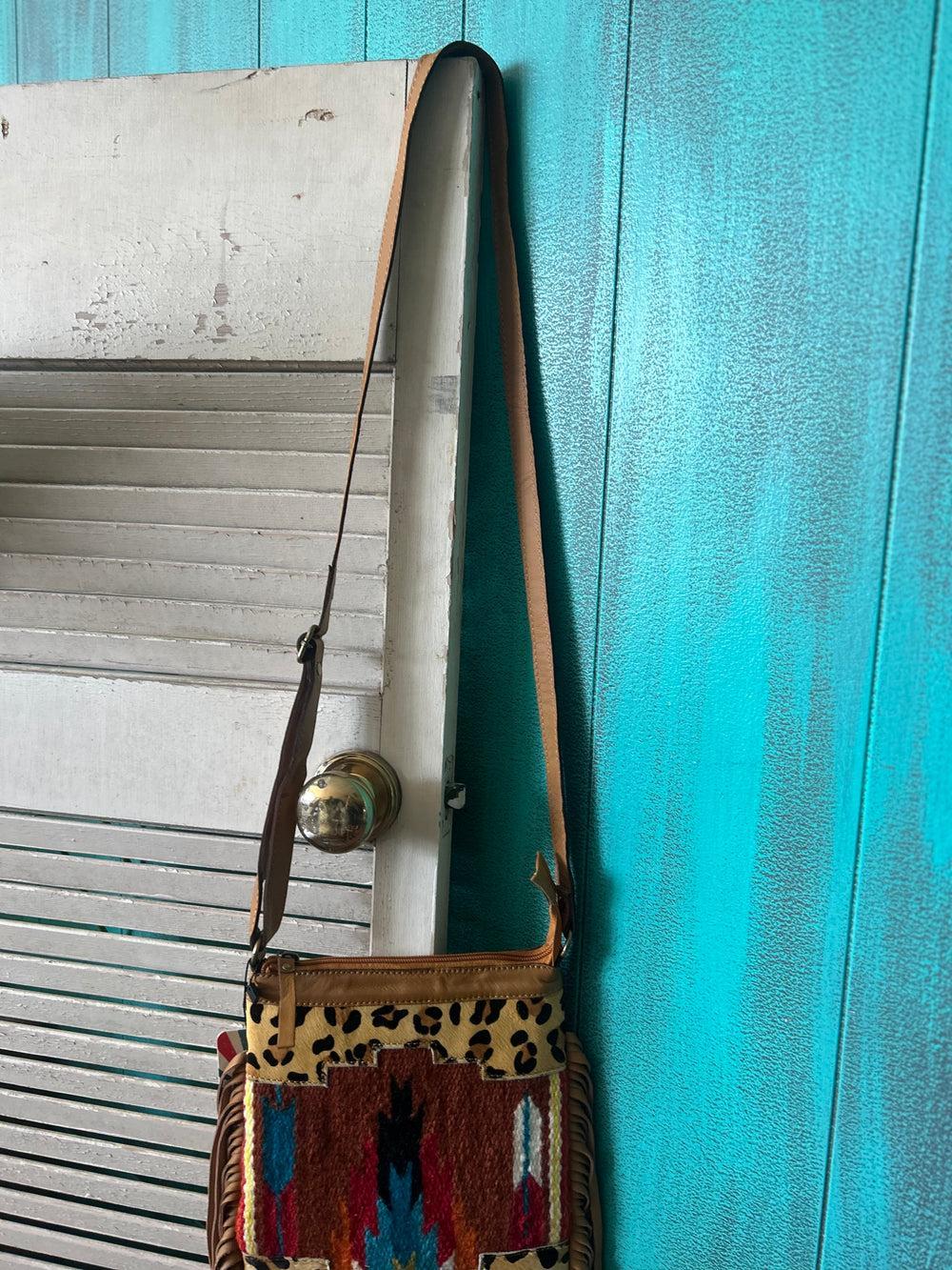 Leopard & Saddle Blanket Fringe Crossbody Product Image