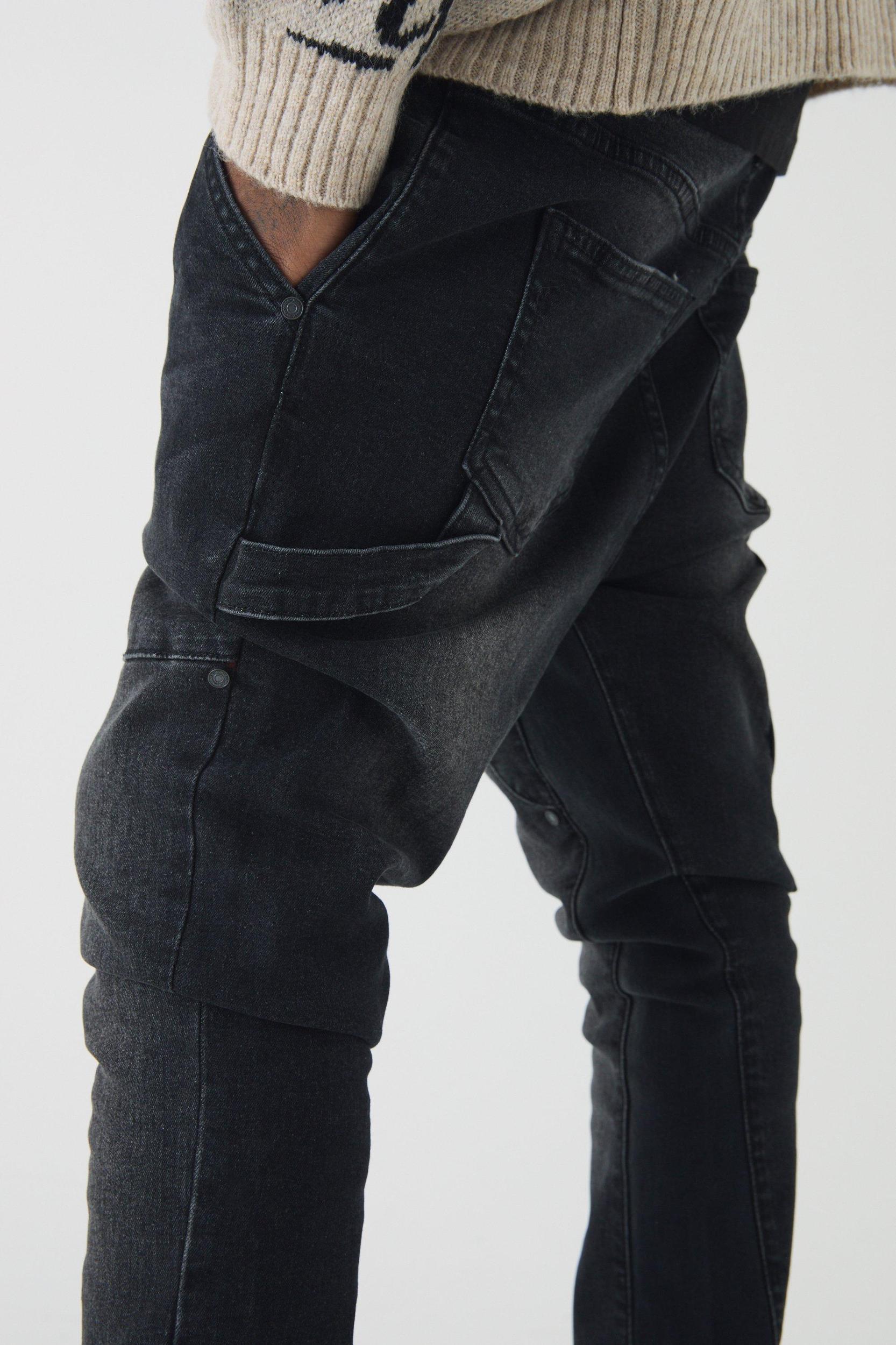 Skinny Flared Stacked Carpenter Gusset Washed Jeans | boohooMAN USA Product Image