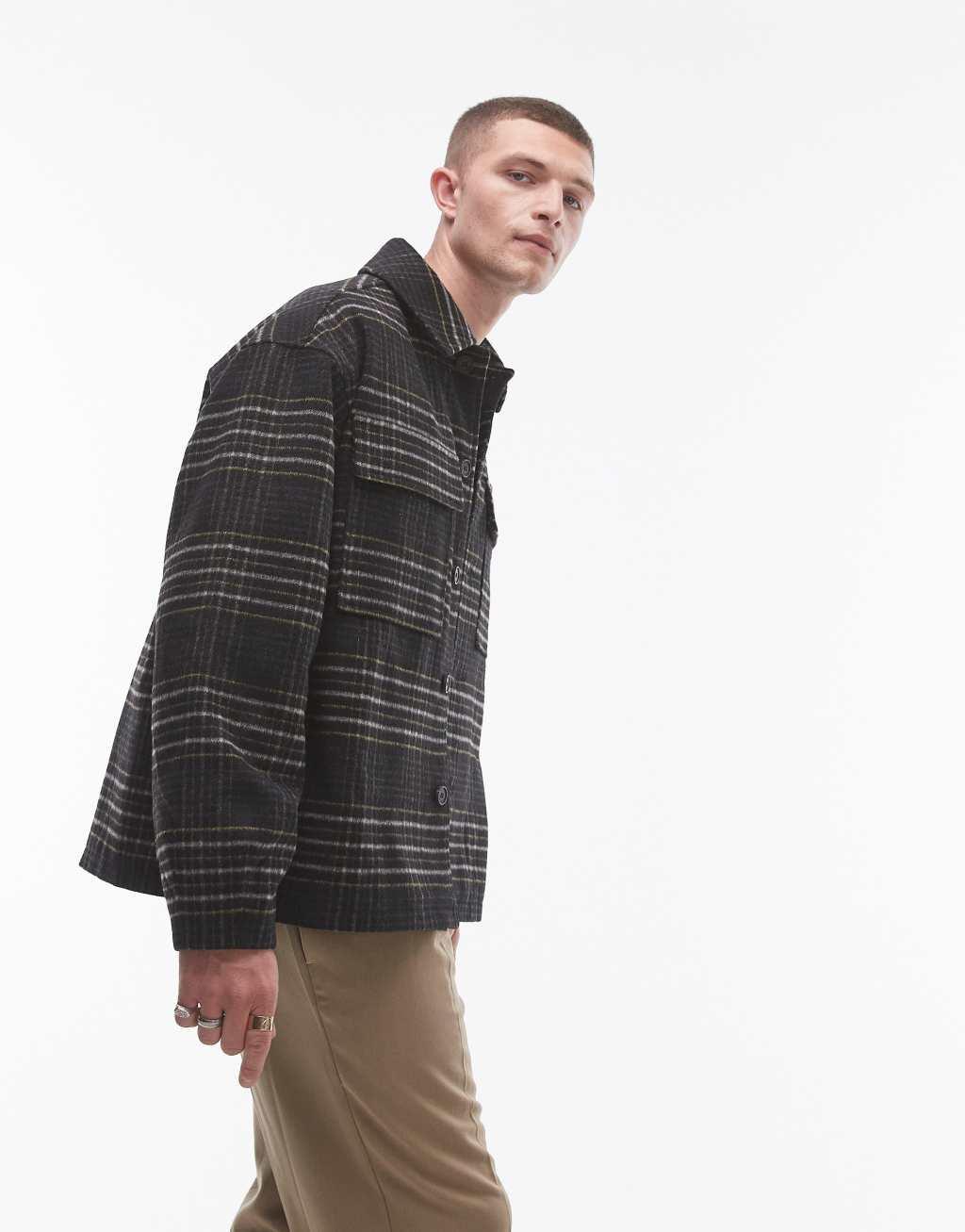 Topman lined plaid shacket Product Image