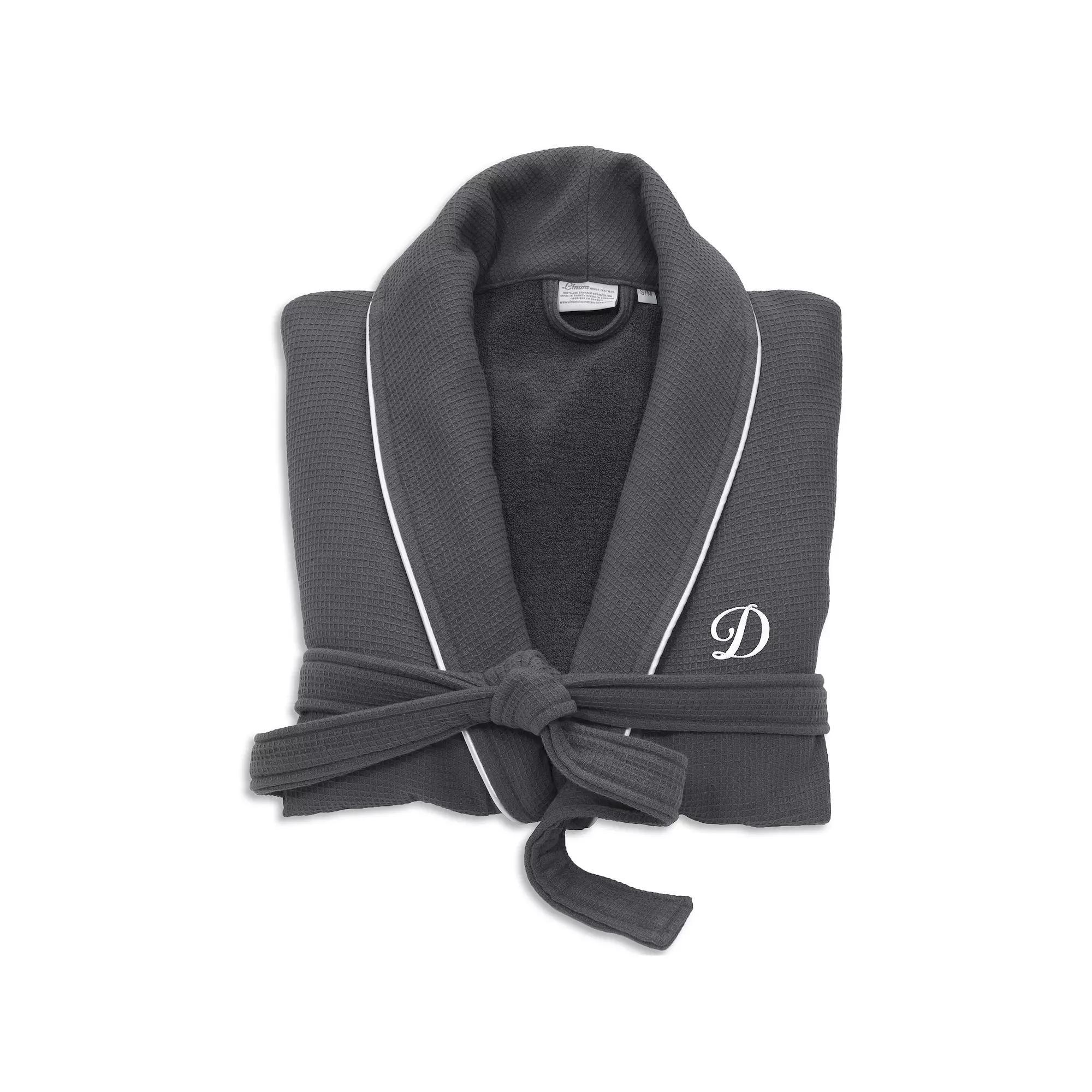 Linum Home Textiles Turkish Cotton Personalized Satin Piped Trim Waffle Terry Gray Bathrobe, Womens Product Image