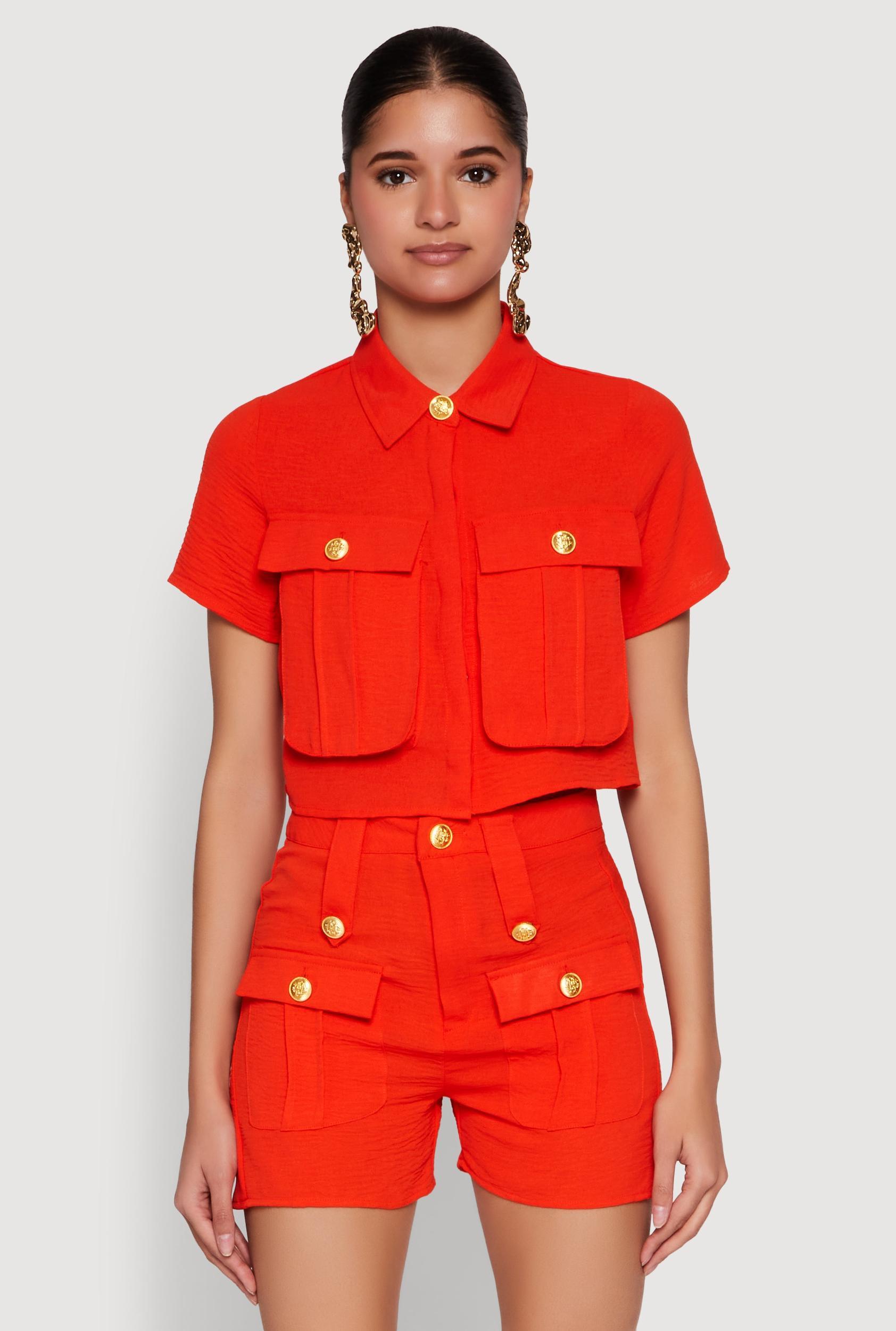 Womens Airy Cargo Pocket Button Front Shirt Product Image