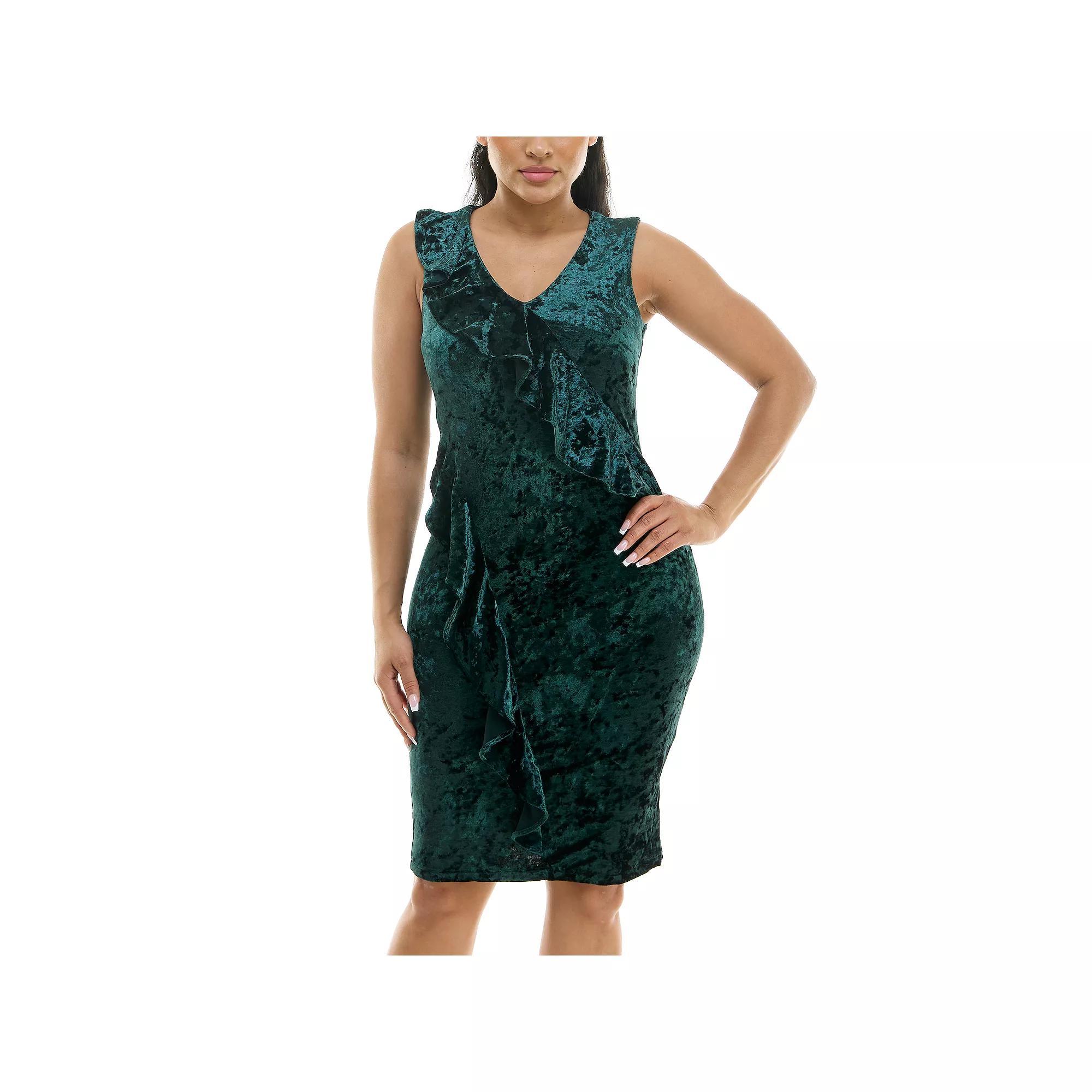 Womens Nina Leonard Velvet V-Neck Sheath Dress Rich Green Product Image