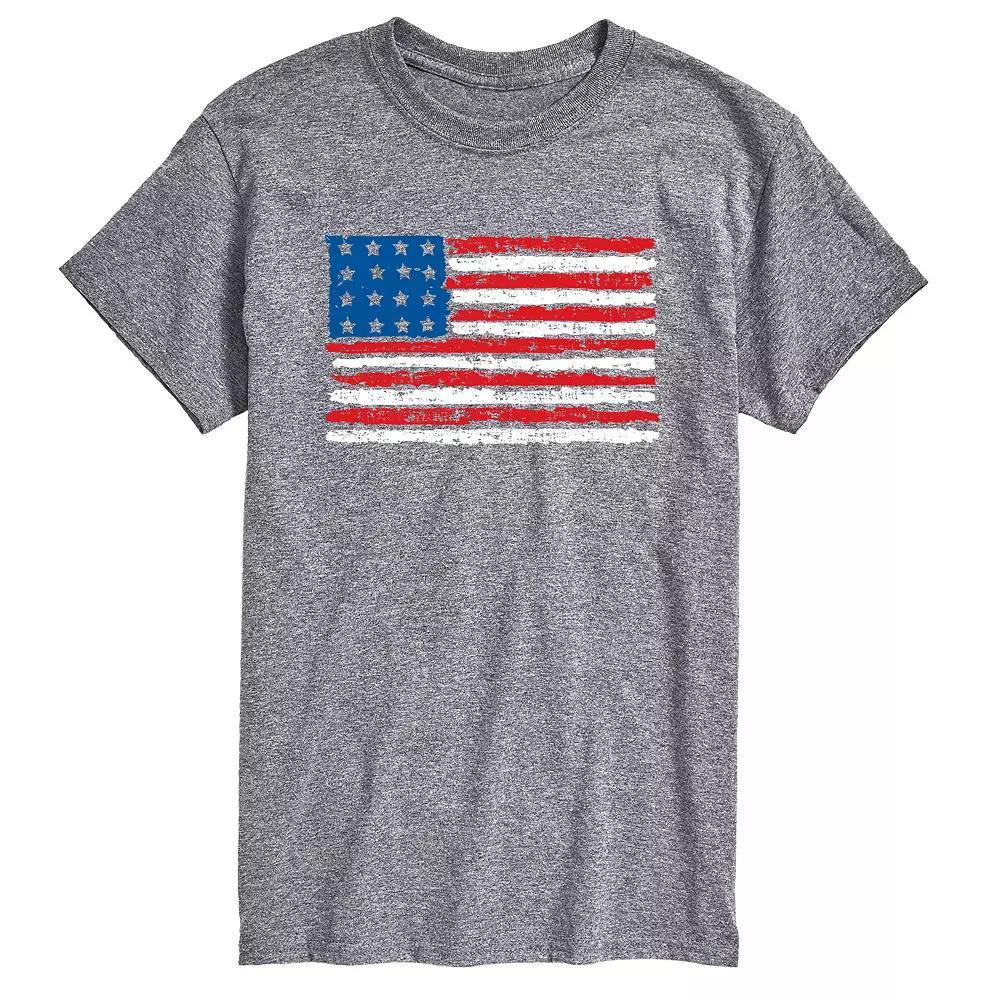 Men's Distressed USA Flag Graphic Tee, Size: Large, Gray Product Image