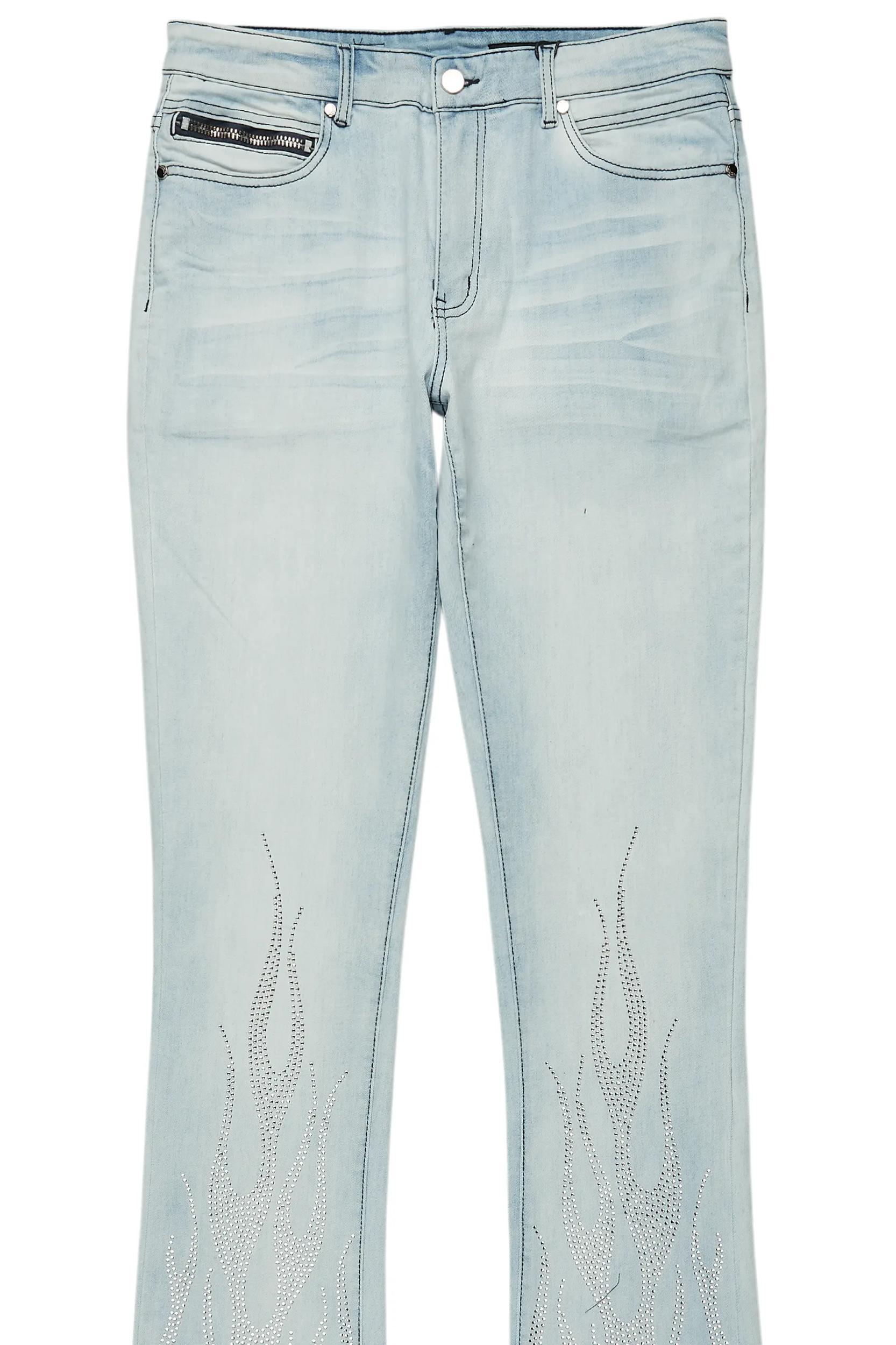 Samba Blue Rhinestone Stacked Flare Jean Male Product Image