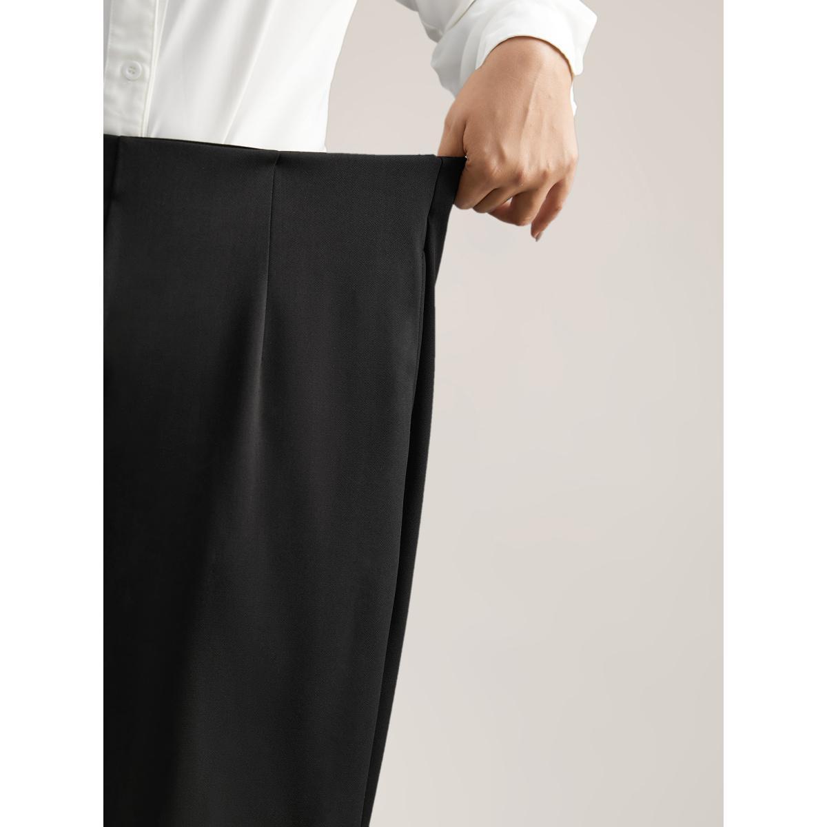 Plus Size Solid Elastic Waist Pleated Wide Leg Pants Women Black At the Office Wide Leg Mid Rise Work Pants BloomChic 18-20/2X Product Image