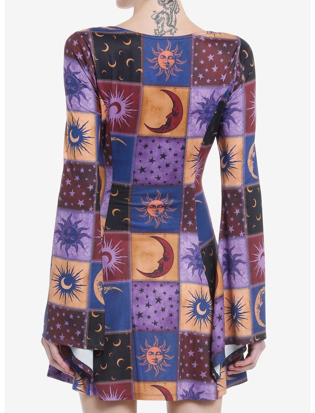 Cosmic Aura Celestial Patchwork Bell Sleeve Dress Product Image