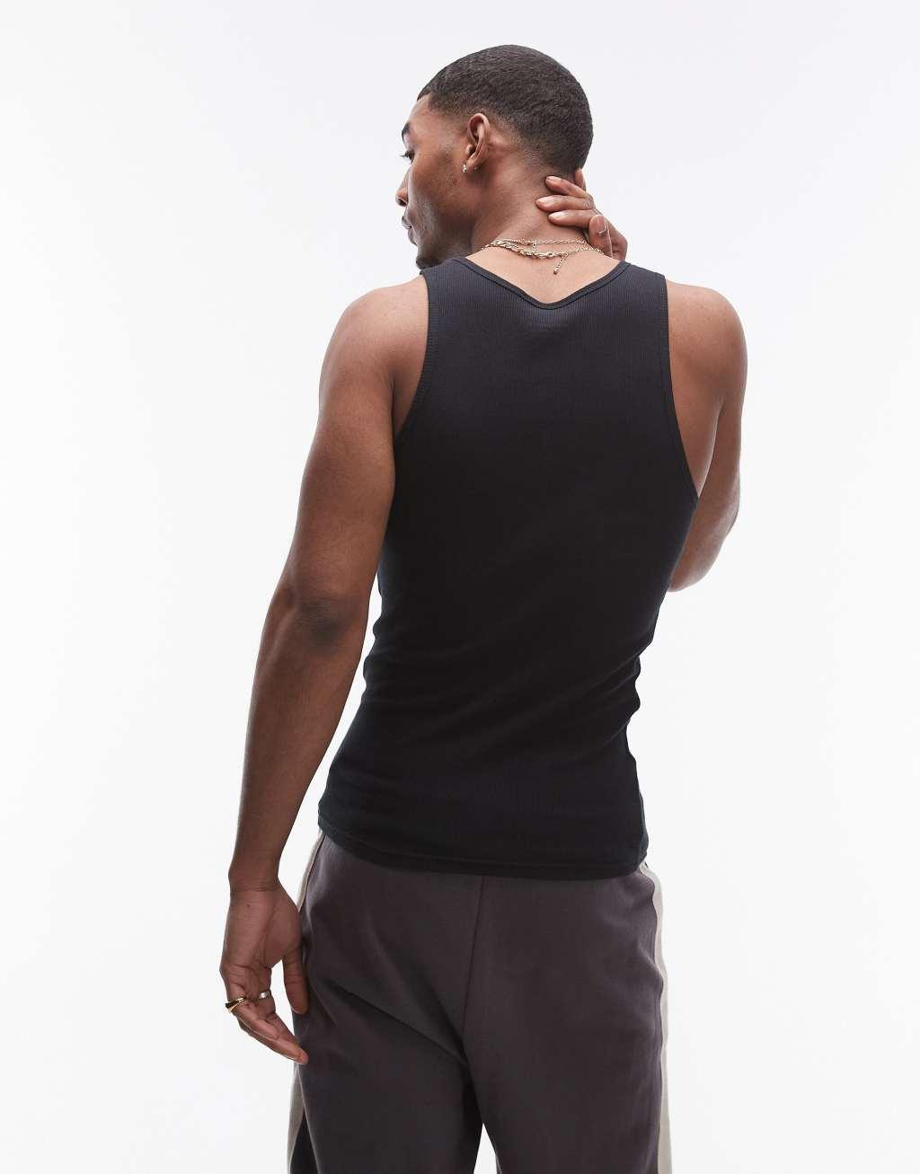 AllSaints 2-pack ribbed tank top in black Product Image