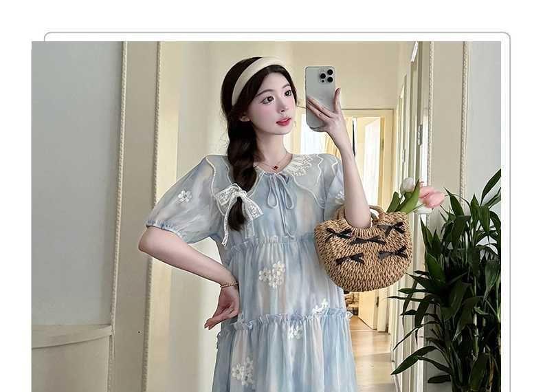 Maternity Puff-Sleeve Collar Floral Midi Sundress Product Image