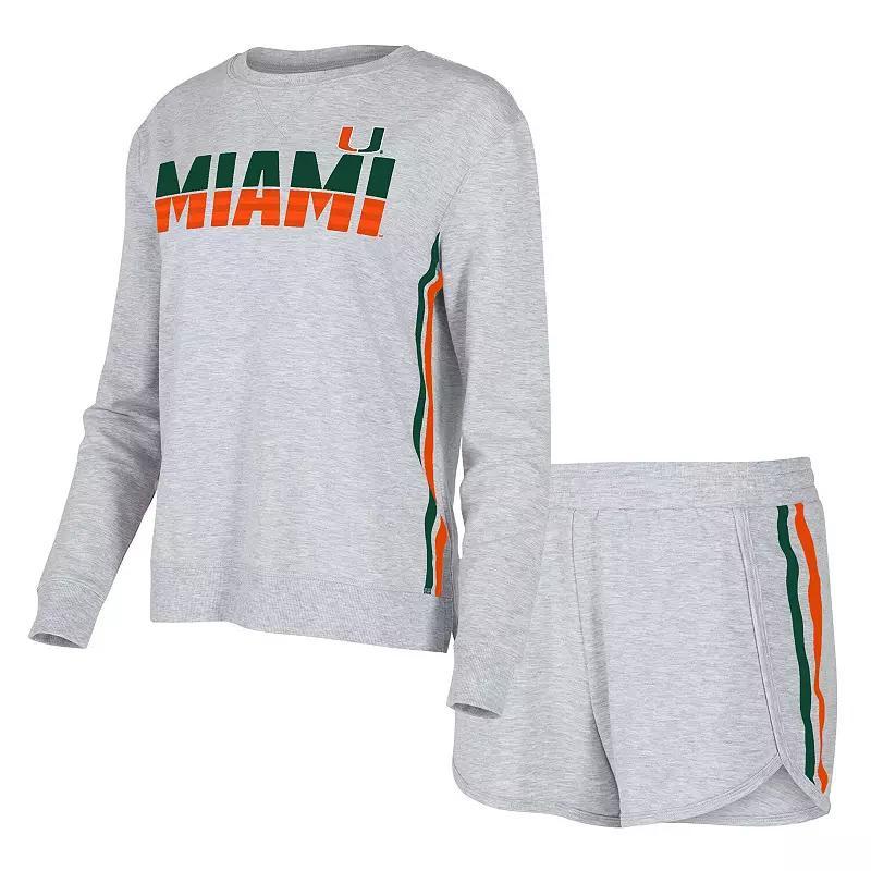 Women's Concepts Sport Gray Miami Hurricanes Cedar Tri-Blend Long Sleeve T-Shirt & Shorts Sleep Set, Size: XL, Grey Product Image