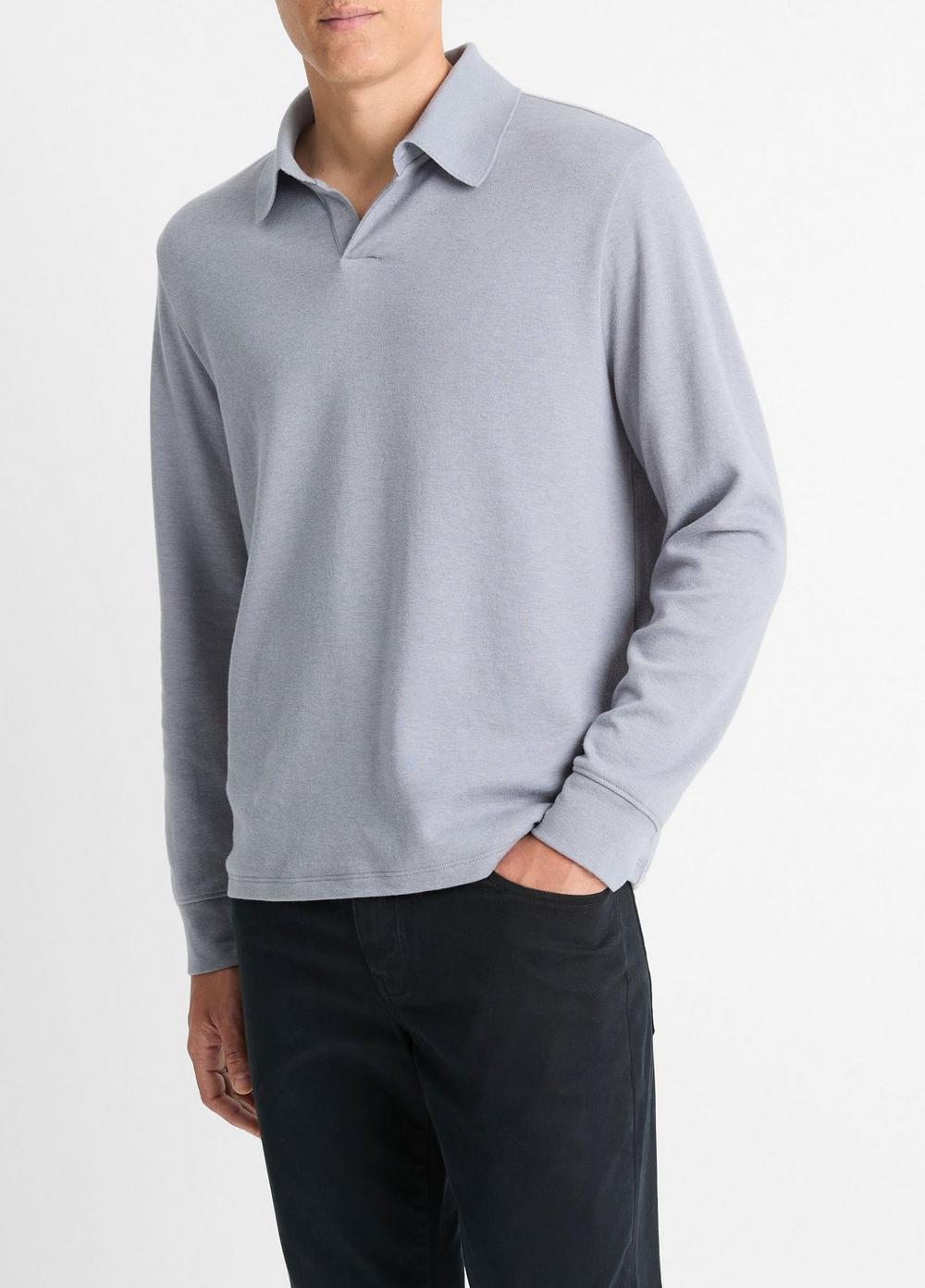 Mens Double-Face Cotton-Blend Long-Sleeve Polo Shirt, Coastal Blue/ultramarine, Size M Vince Product Image