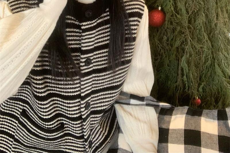 Striped Button-Up Knit Sweater Vest Product Image