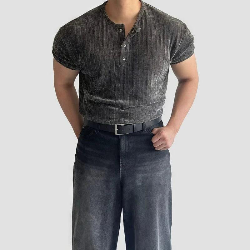 RT No. 19030 GRAY HENRY COLLAR KNIT SHORT SLEEVE Product Image