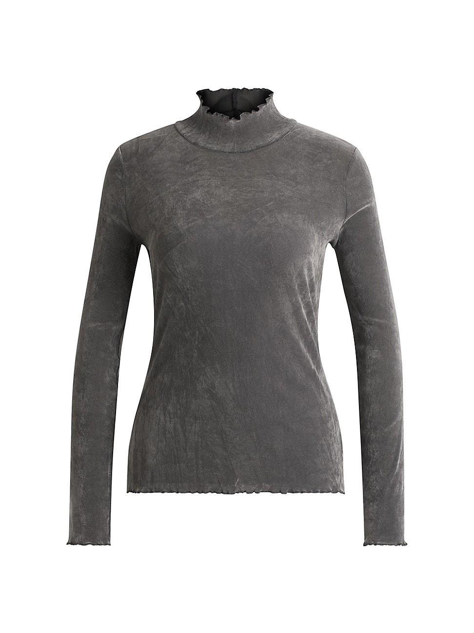 Womens Mock-Neck Top in Velvet-Touch Mesh Product Image