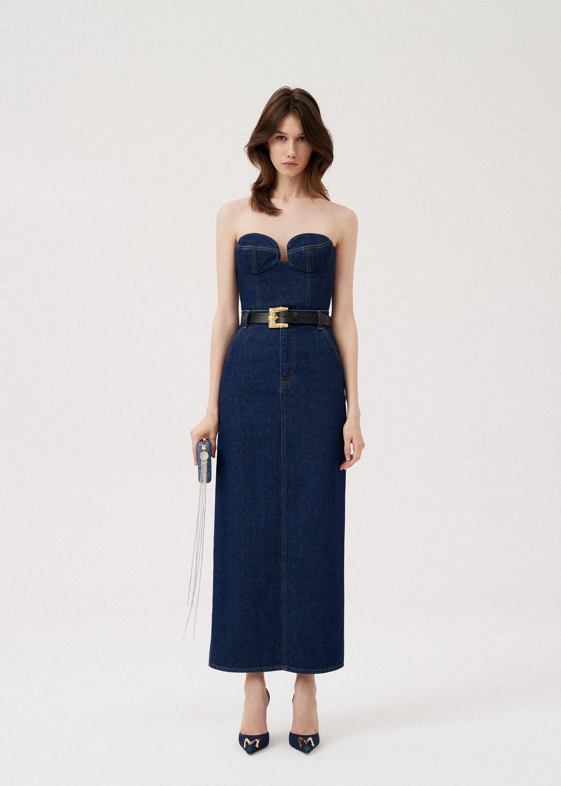 Long denim skirt in indigo Product Image