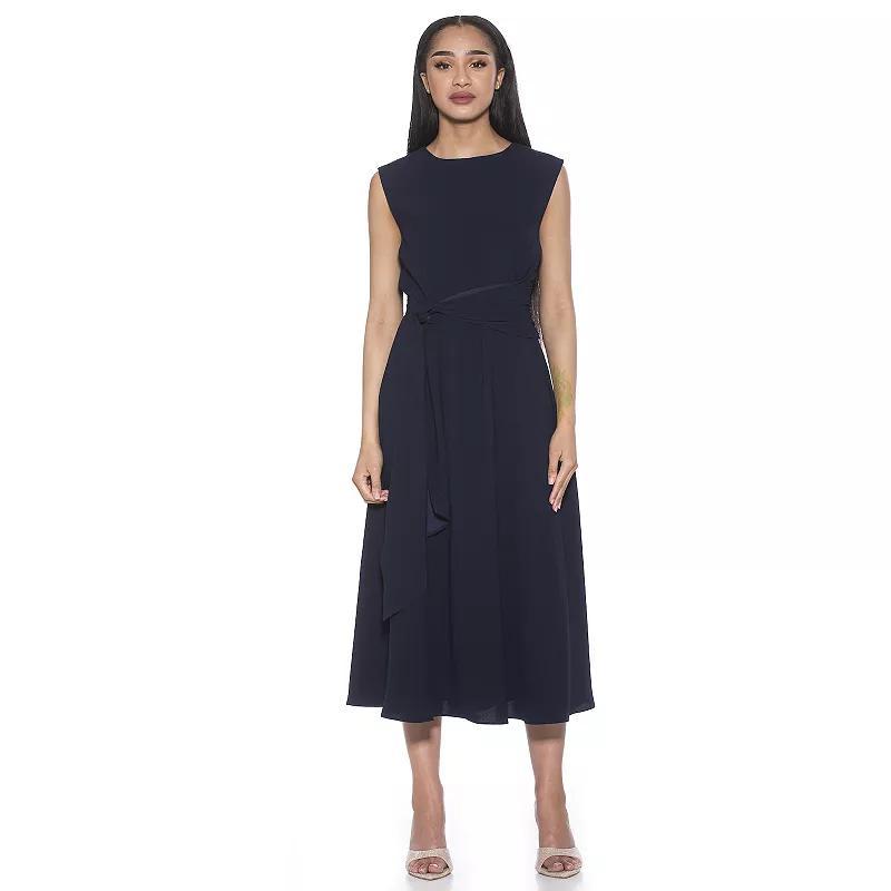 Women's ALEXIA ADMOR Paris Crewneck Asymmetric Draped Midi Dress, Size: 6, Green Product Image