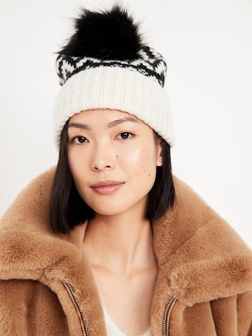 Fair Isle Pom-Pom Beanie for Women Product Image