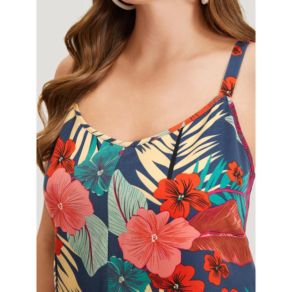 Plus Size Indigo Floral Print Pocket Cami Jumpsuit Women Elegant Sleeveless Spaghetti Strap Dailywear Loose Jumpsuits BloomChic 10/M Product Image