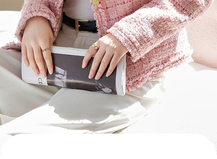 Round Neck Tweed Cropped Button Jacket Product Image