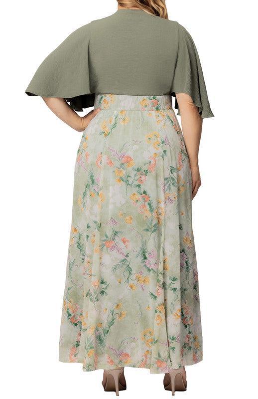 Sage Floral Print Avisa A-Line Evening Gown - Plus Product Image