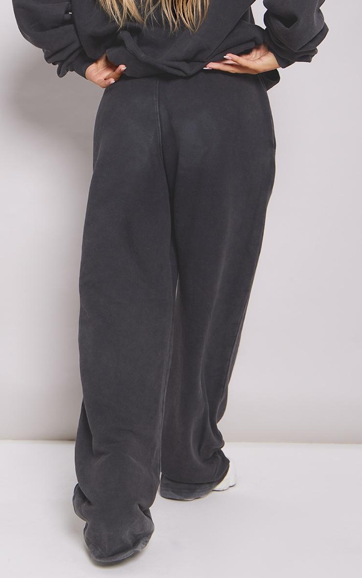 PRETTYLITTLETHING Charcoal Washed Block Embroidered Oversized Wide Leg Sweatpants Product Image