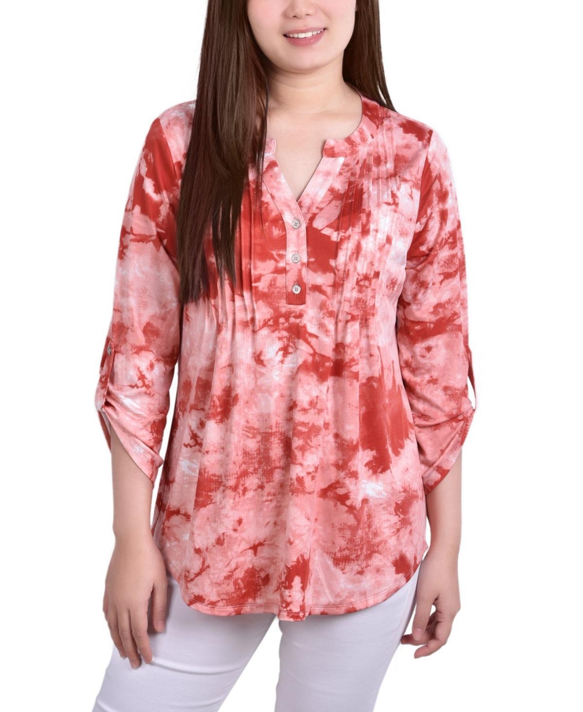 Womens Knit Jacquard 3/4 Sleeve Roll Tab Top Product Image