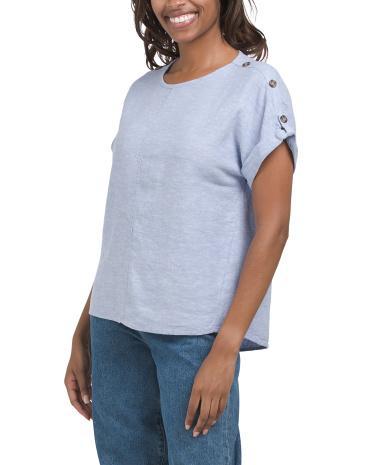 Linen Blend Short Sleeve Camp Shirt for Women | Spandex/Rayon/Cotton Product Image