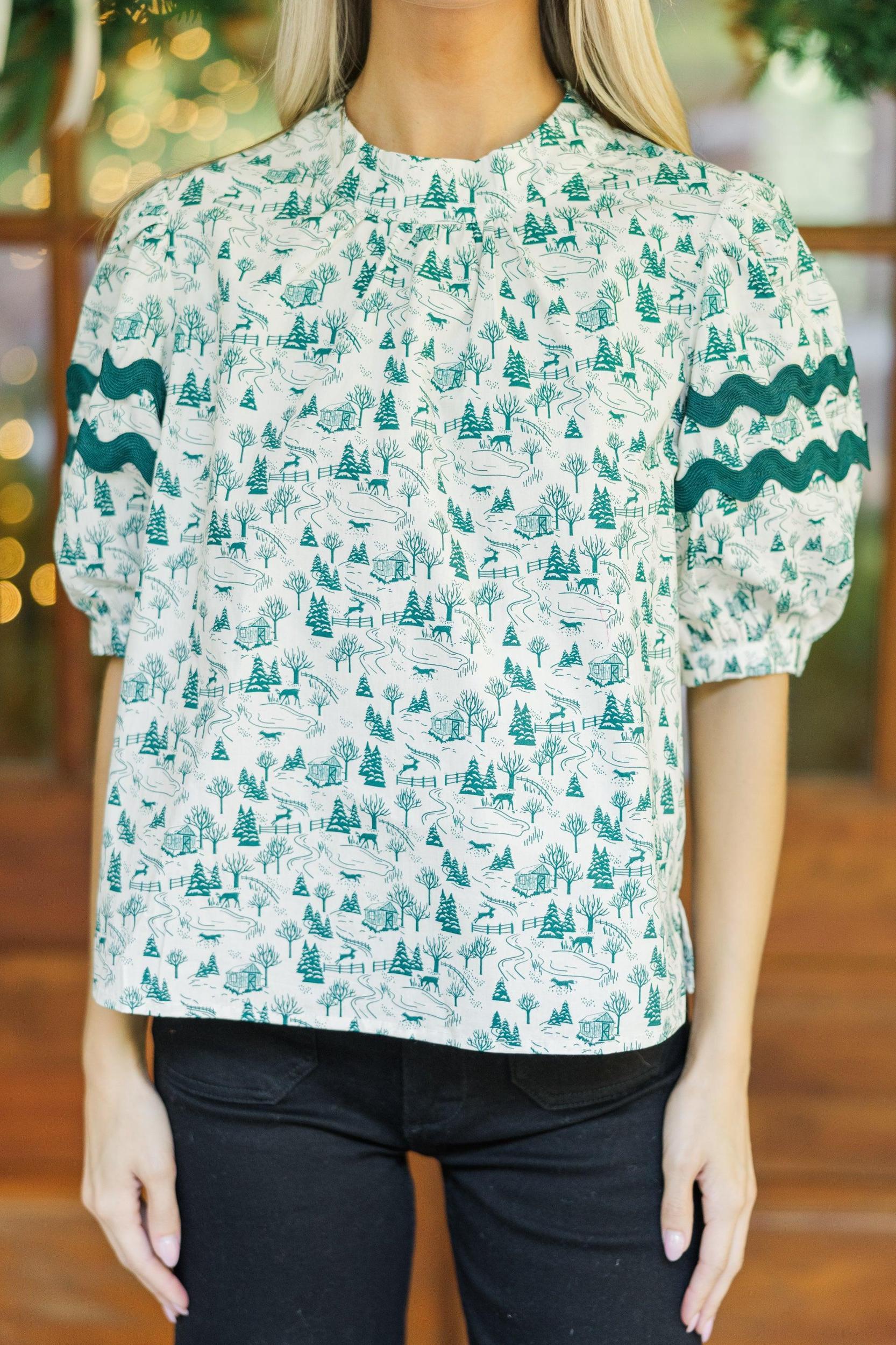 Jump At The Chance Emerald Green Toile Blouse Female Product Image