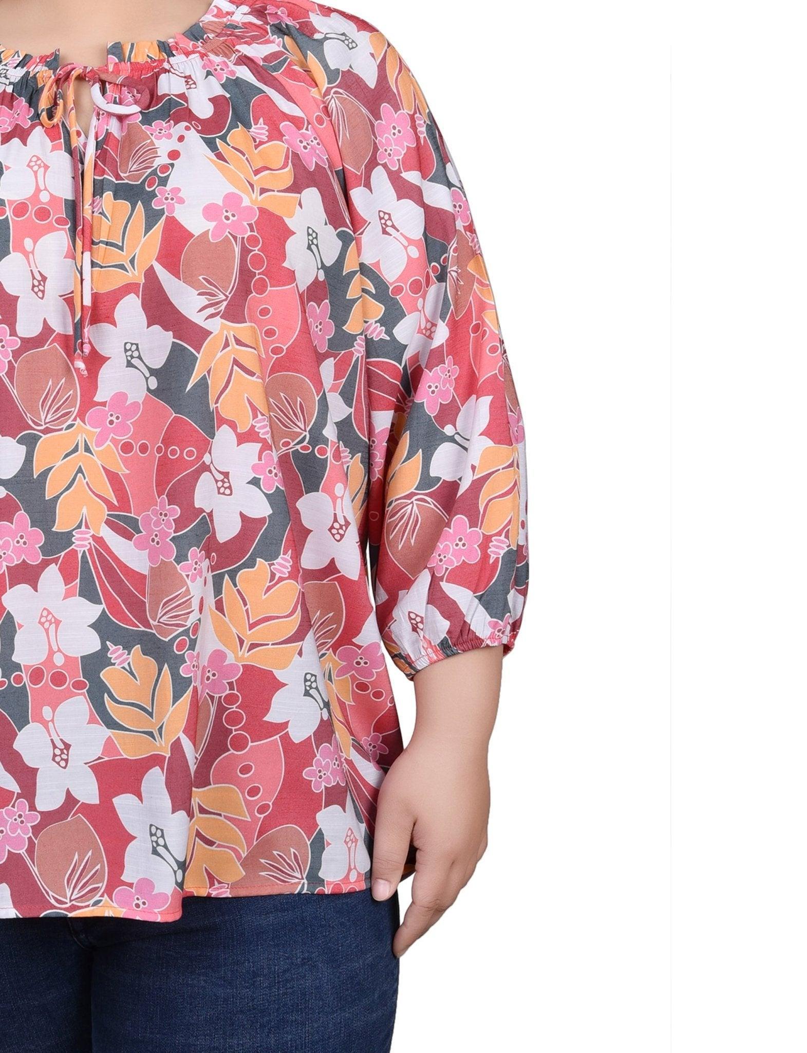 3/4 Length Sleeve Drawstring Neck Blouse - Plus Product Image