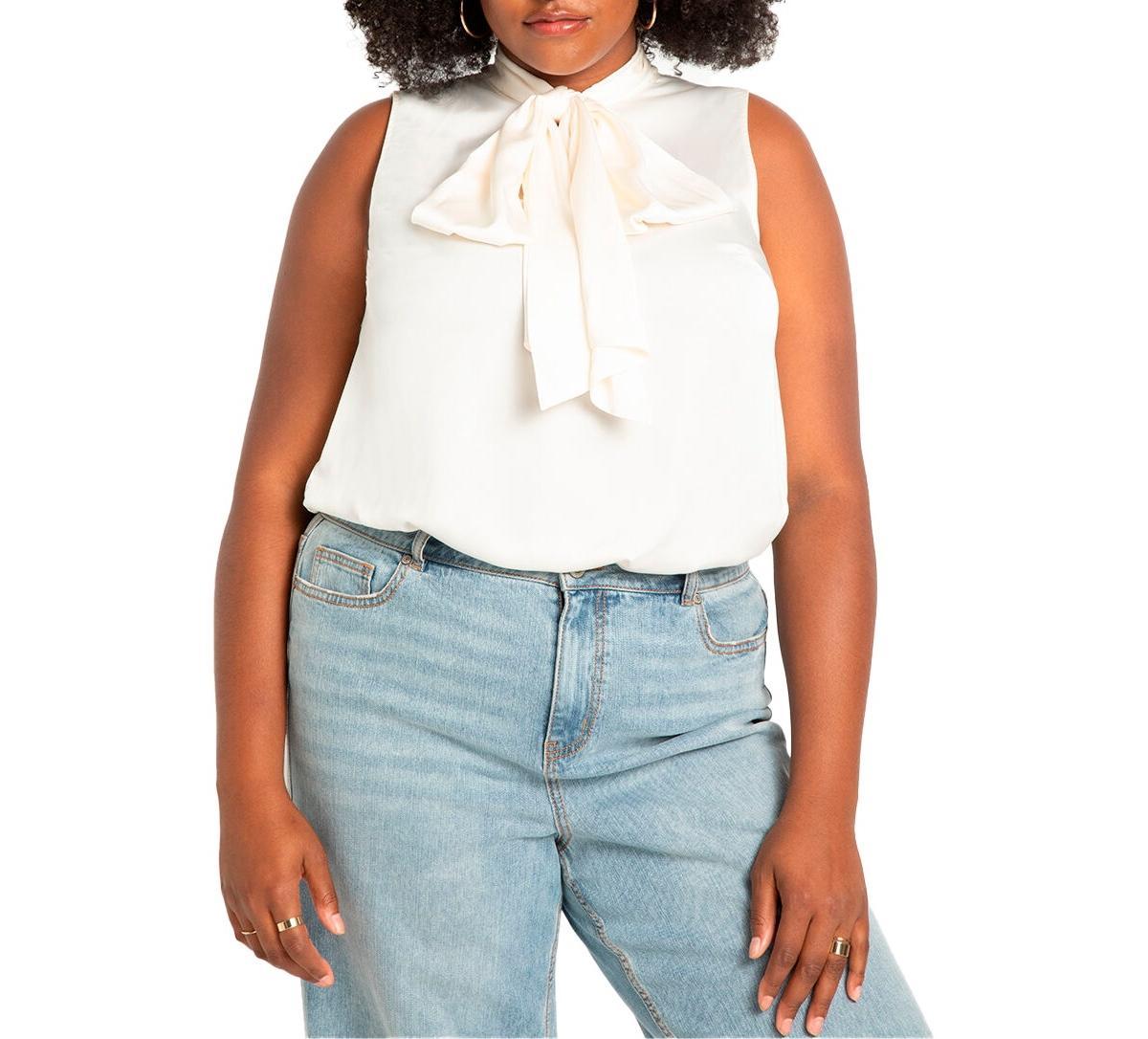 Eloquii Womens Sleeveless Satin Bow Blouse Product Image
