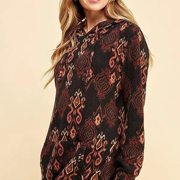 Women Simple Retro Print Soft Hoodie Product Image