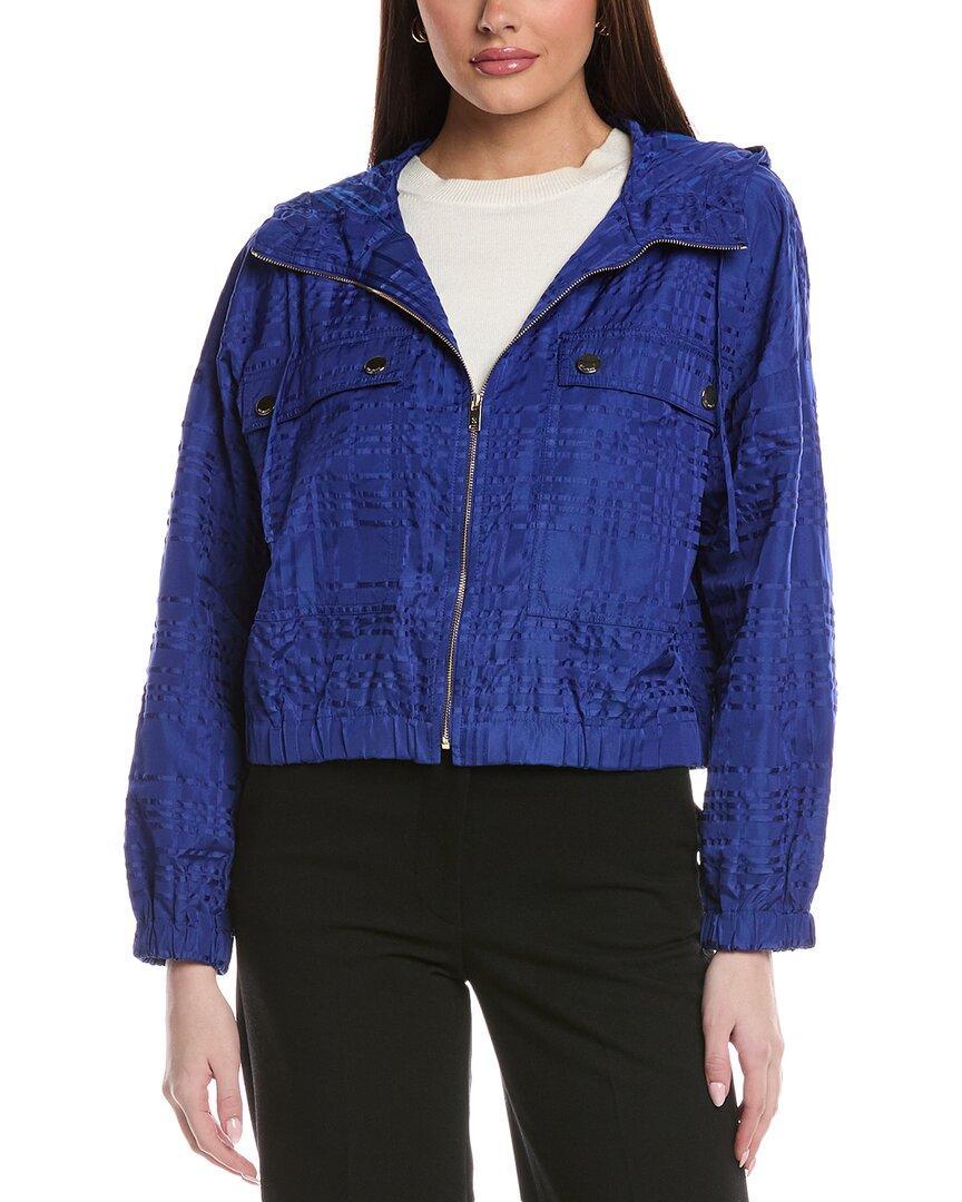 ST JOHN St. John Broken Plaid Outerwear Jacket W/ Hood & Po In Blue Product Image
