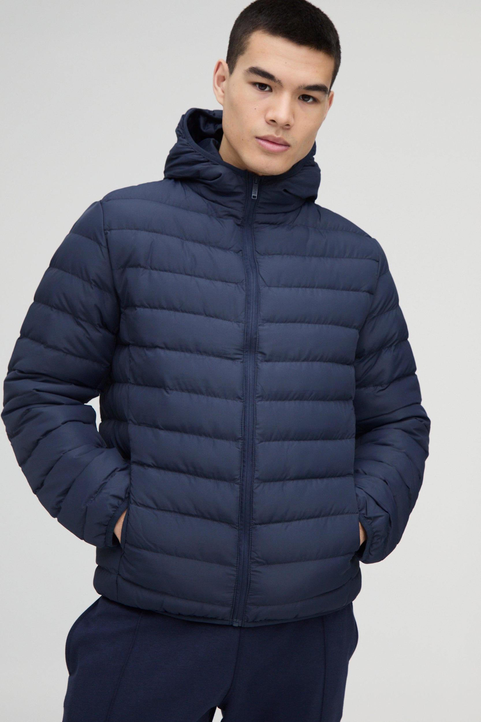 Mens Quilted Zip Through Hooded Jacket In Navy, Navy Product Image
