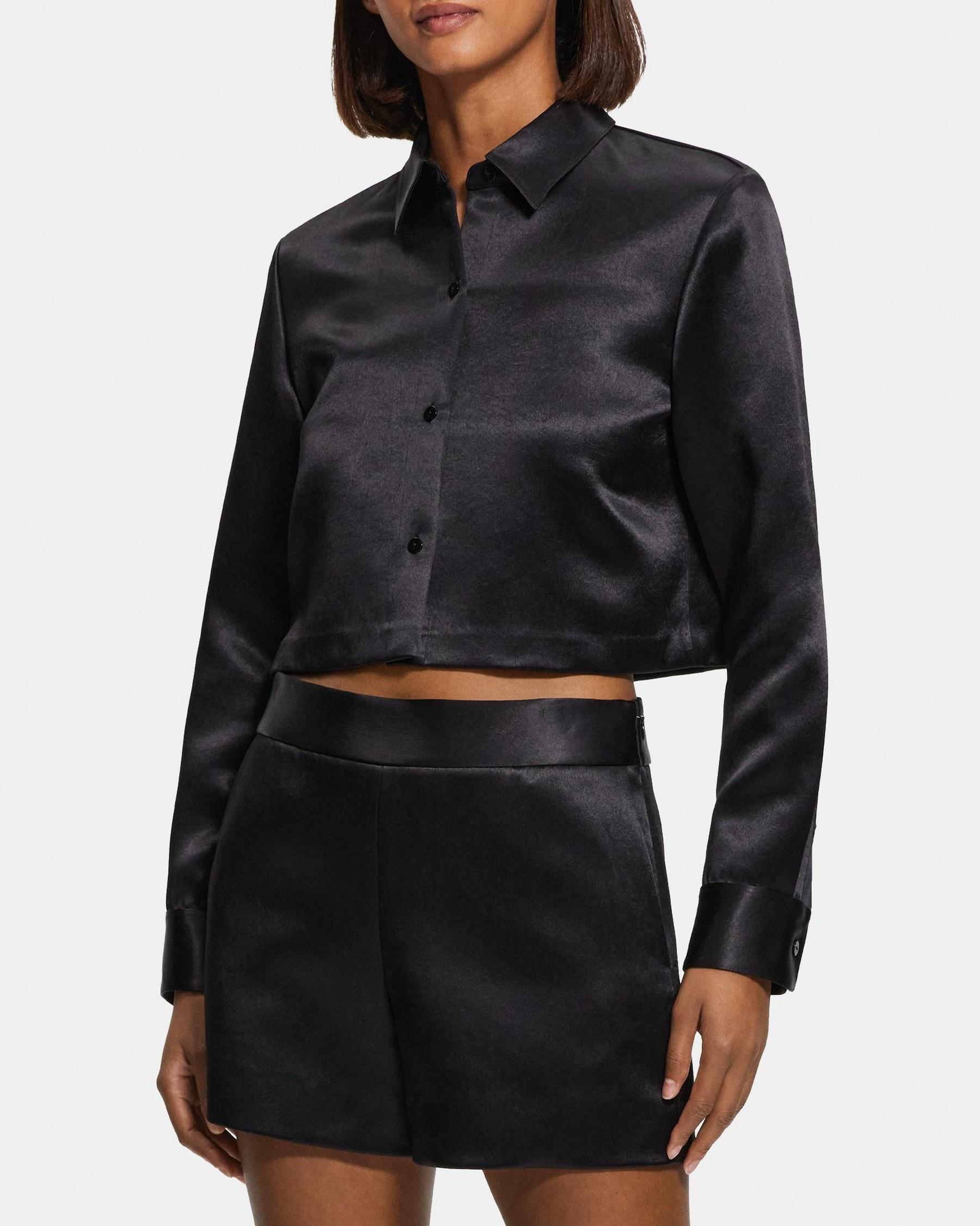 Cropped Shirt in Bonded Satin Product Image