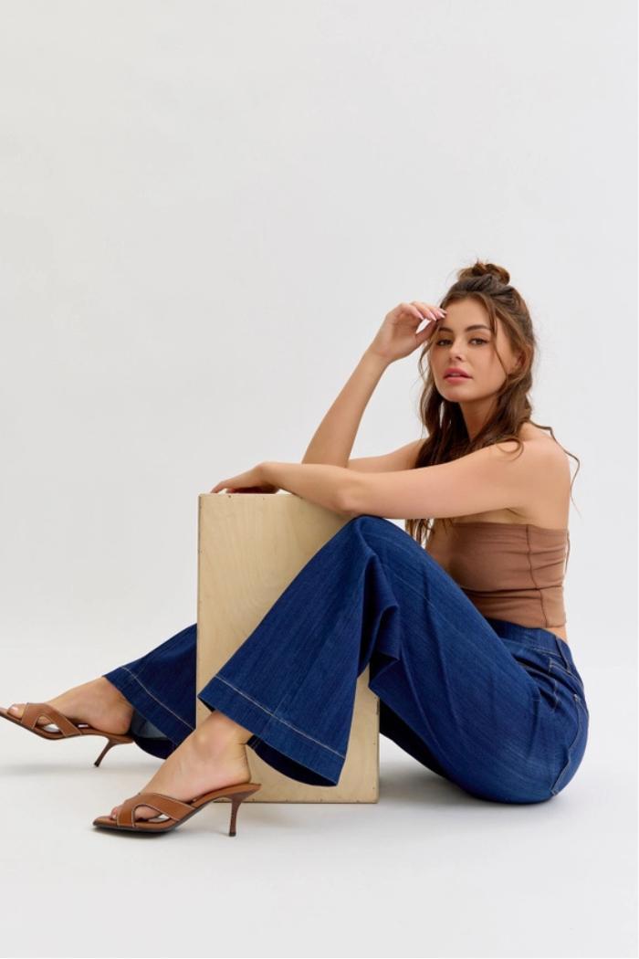 Comfort Dark High Rise Pull-On Wide Leg Denim Product Image