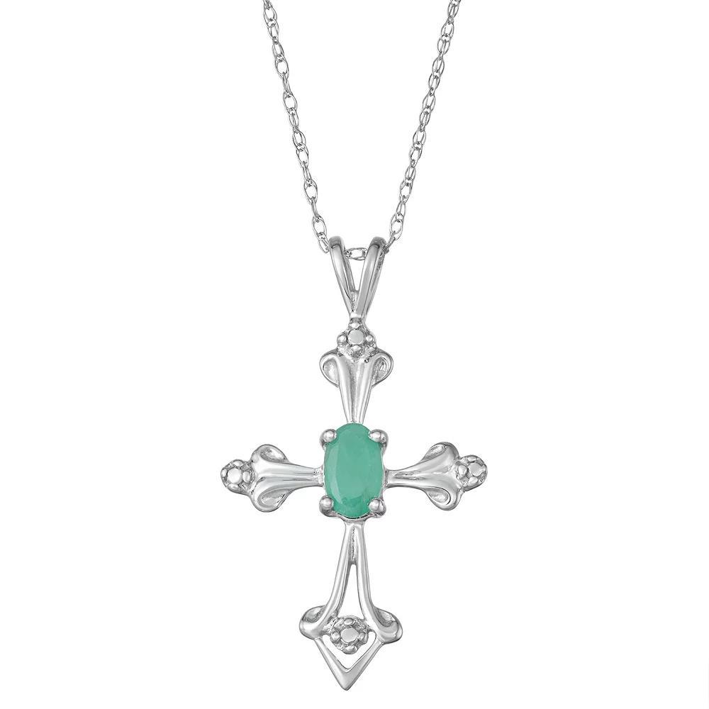 10k White Gold Emerald Cross Pendant, Women's, Size: 18", 10k Whgold Product Image