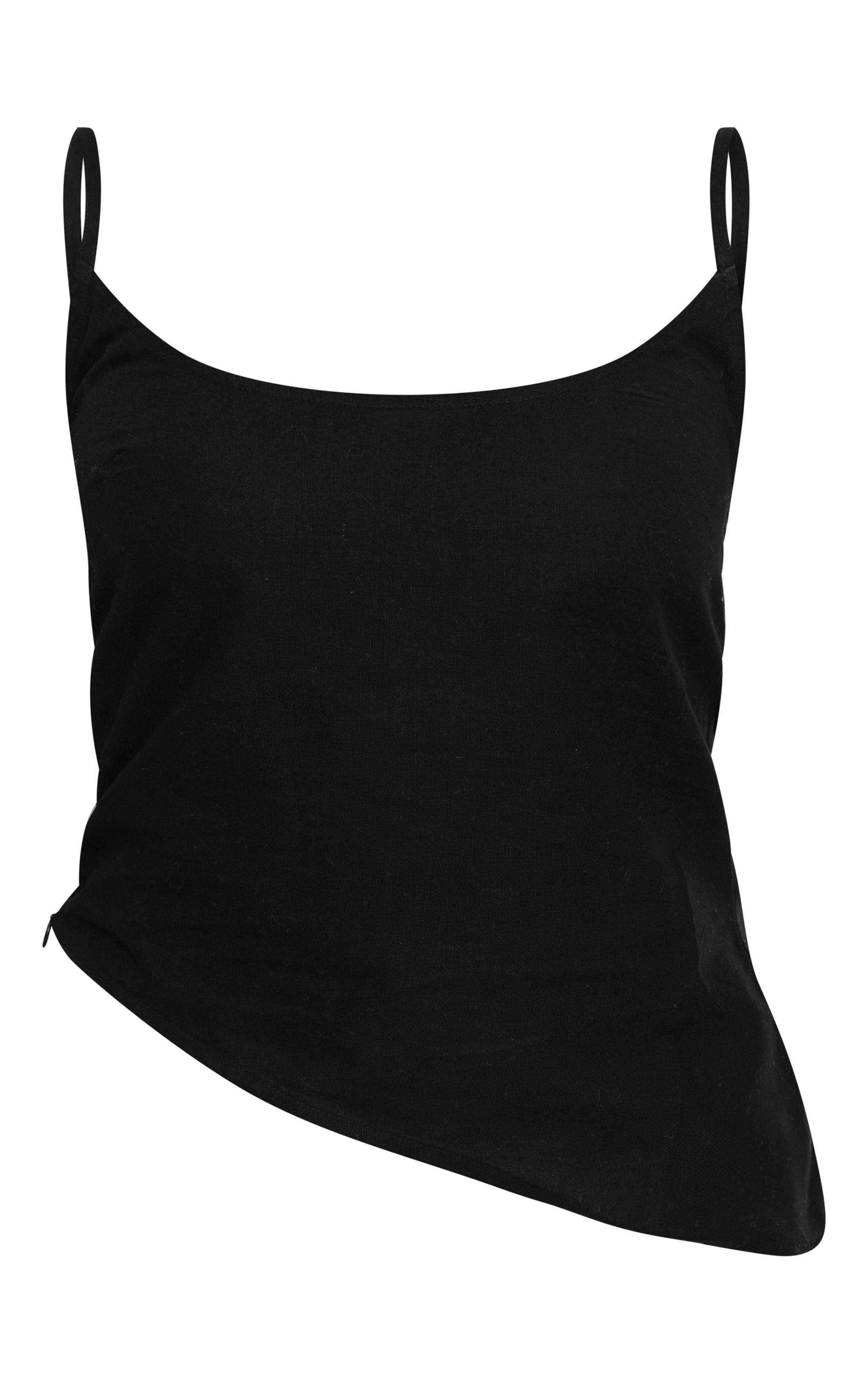 Black Linen Strappy Asymmetric Cami Top Product Image
