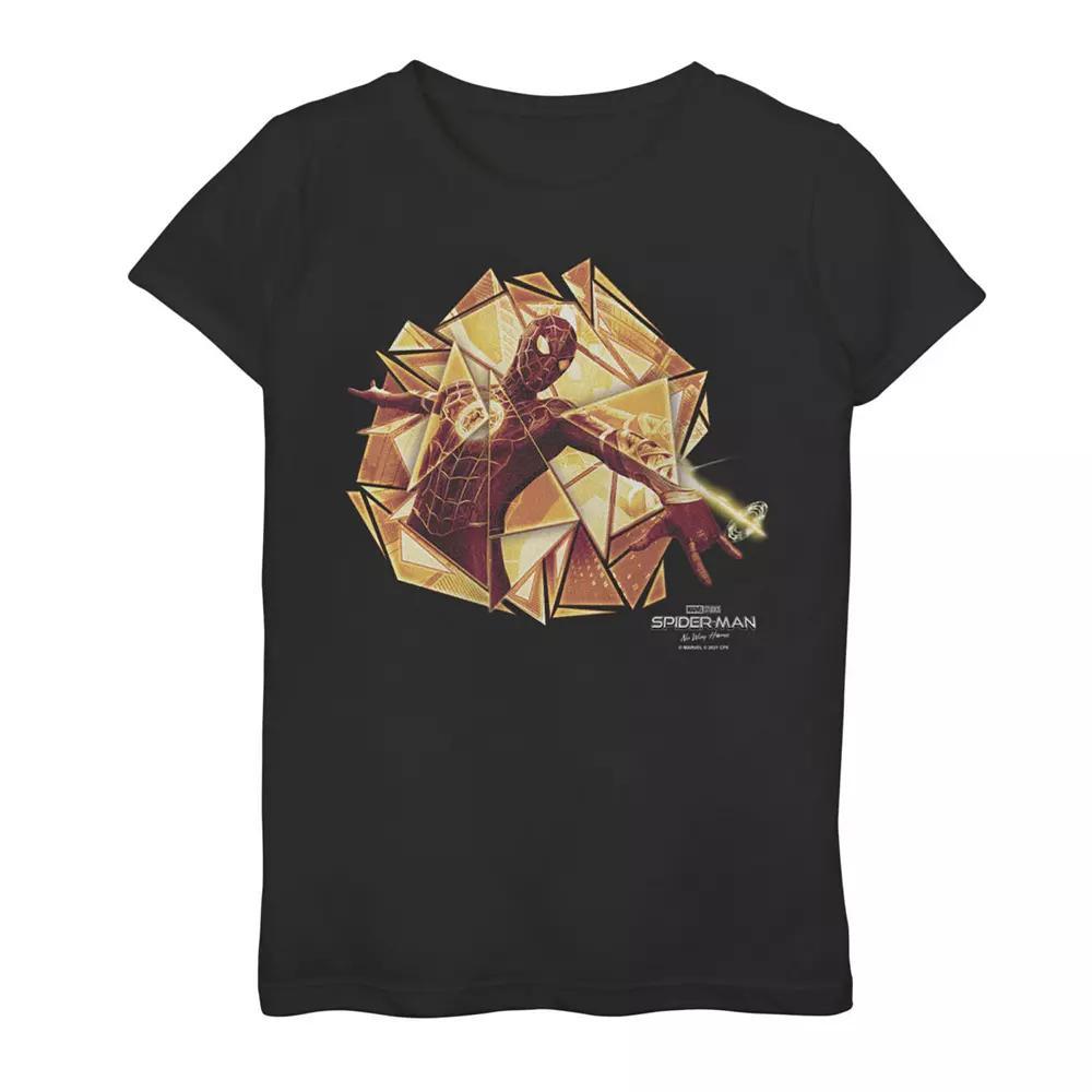 Girls 7-16 Marvel Spider-Man No Way Home Spider-Man Golden Web Shot Graphic Tee, Girl's, Size: XL, Black Product Image