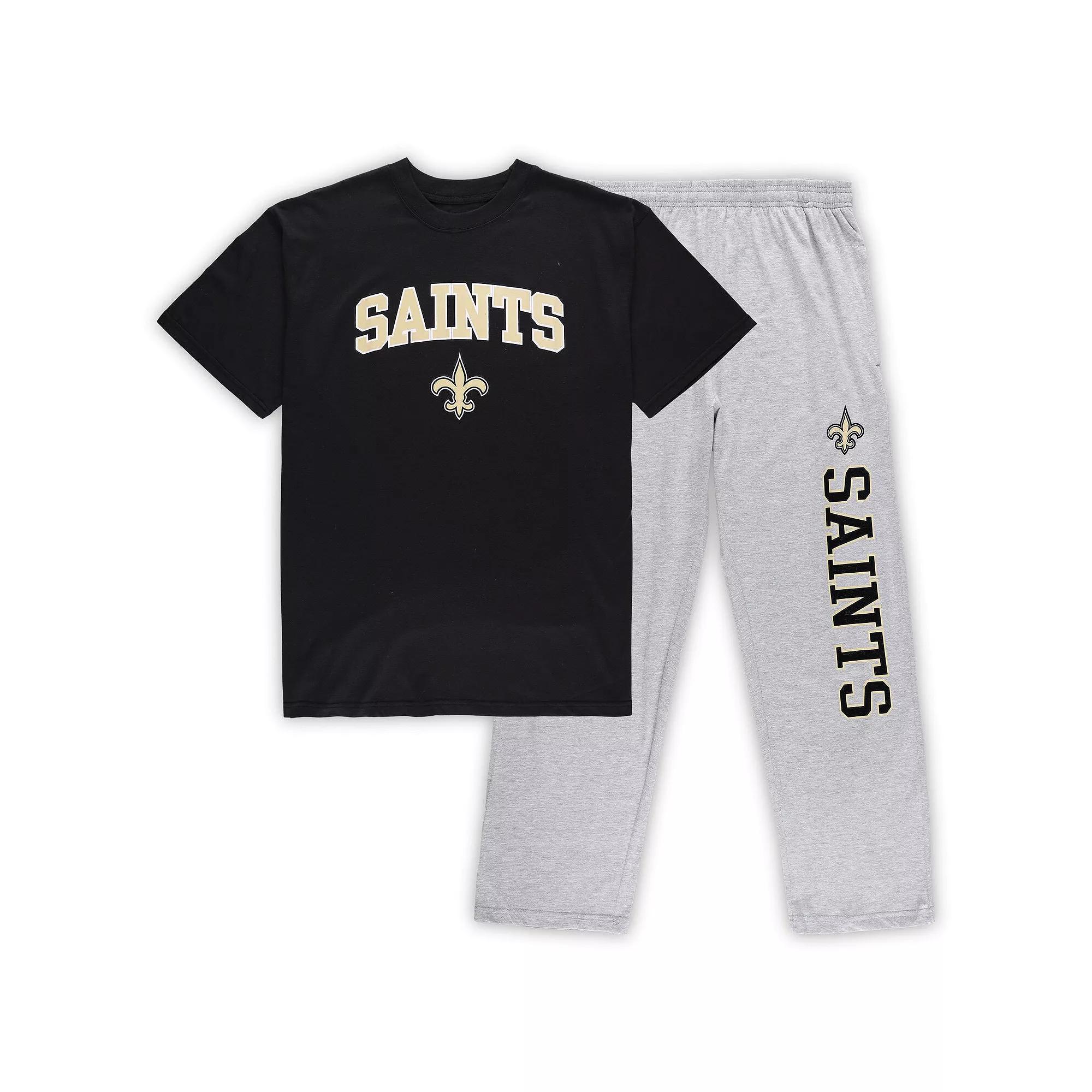 Men's Concepts Sport Black/Heathered Gray New Orleans Saints Big & Tall T-Shirt & Pants Sleep Set, Size: XLT Product Image