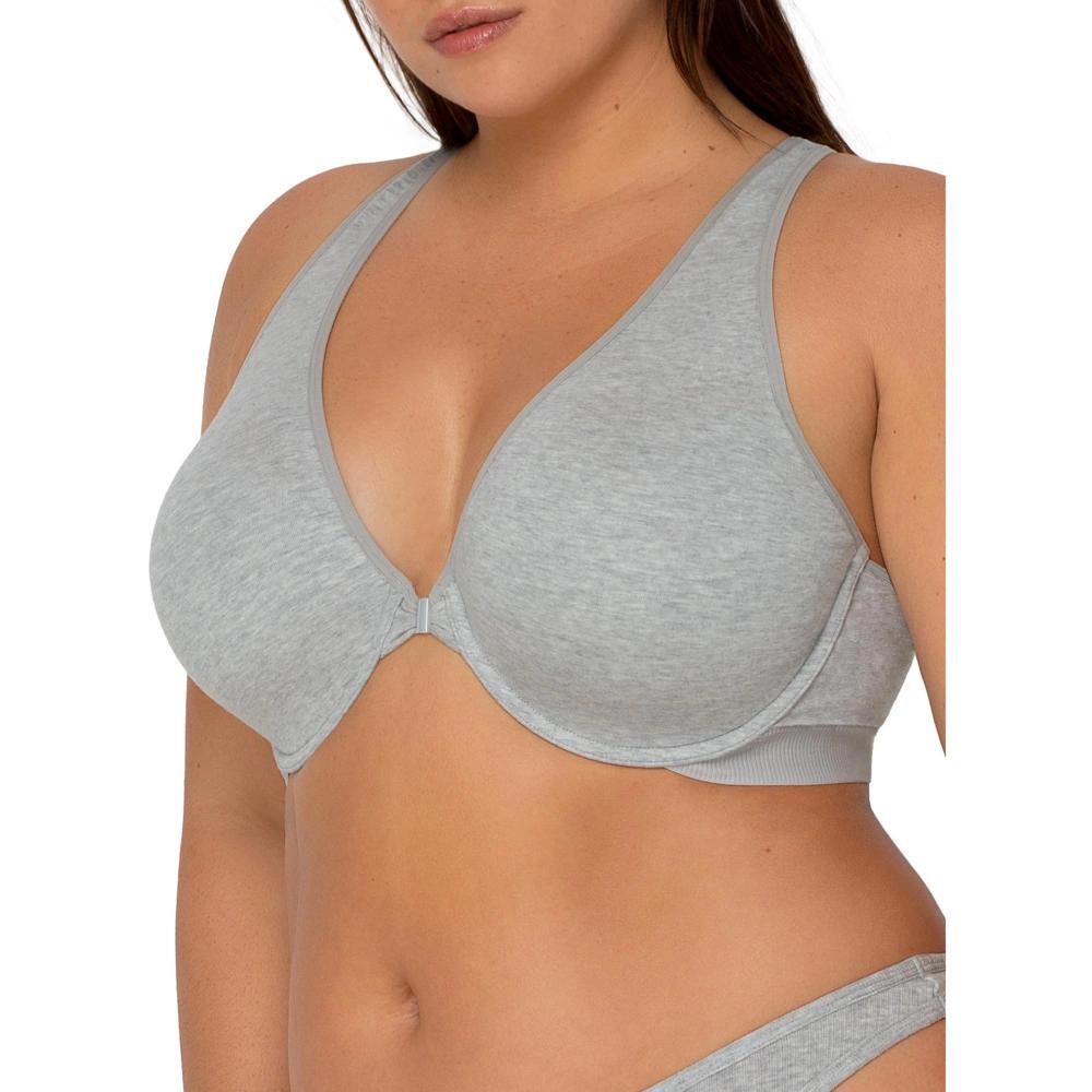 Smart & Sexy Women's Comfort Cotton Front & Back Close Racerback Bra Light Grey Hether 34B Product Image