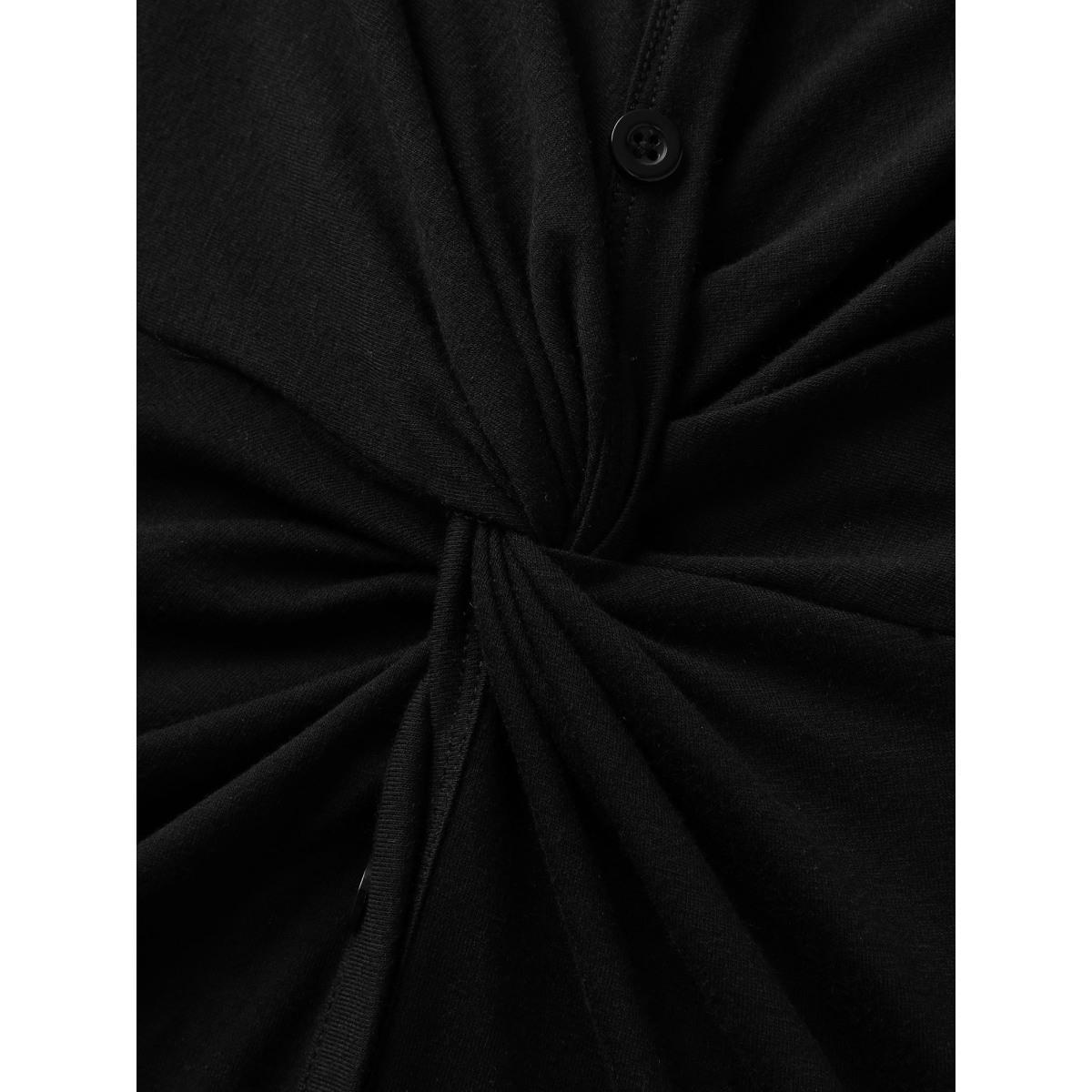 Plus Size Twist Front Button Slit Midi Dress Black Women V-neck Short sleeve Curvy BloomChic 14-16/1X Product Image