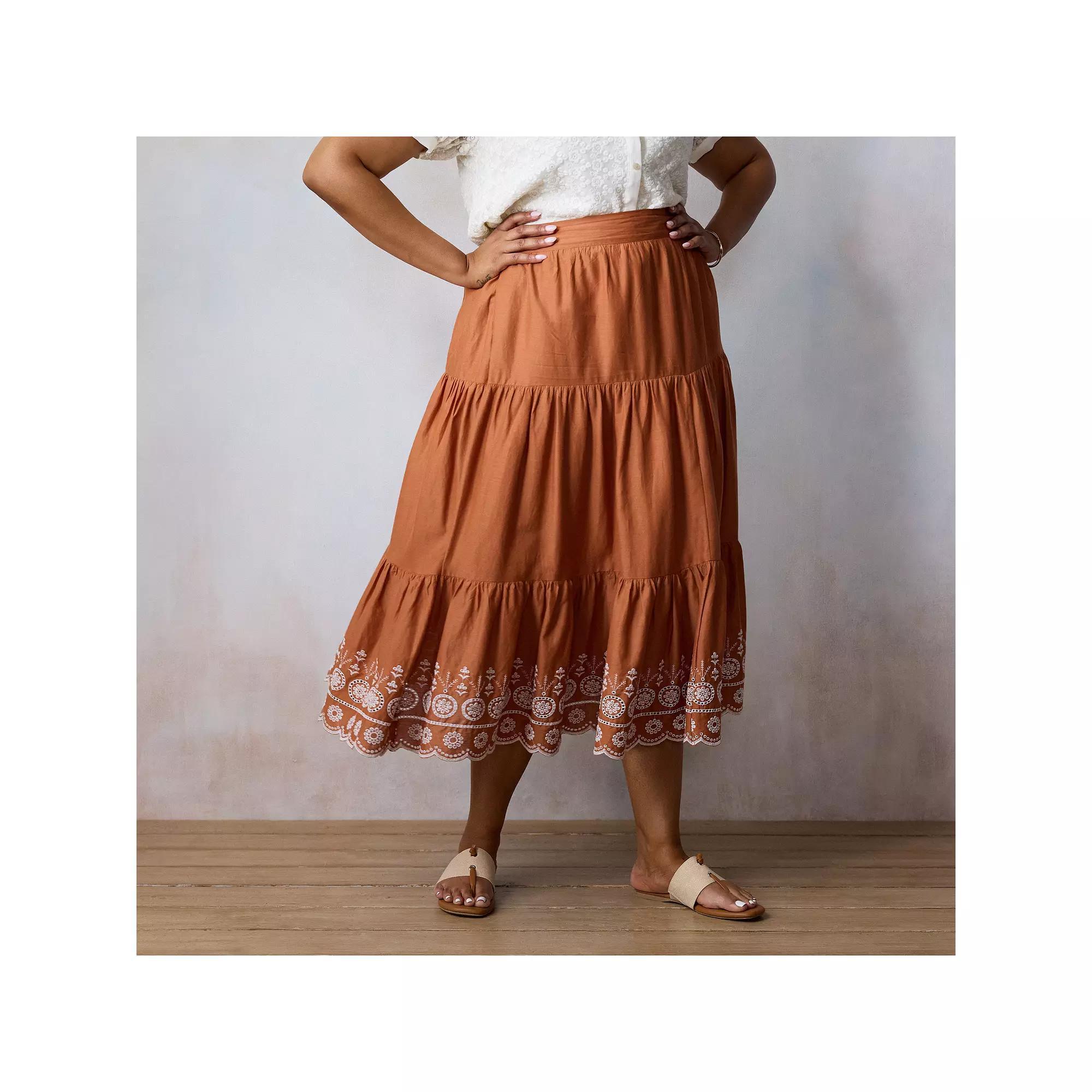 Plus Size LC Lauren Conrad Three Tier Midi Skirt, Women's, Size: 1XL, Terracotta House Product Image