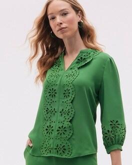 Linen Embroidered Applique Shirt Product Image